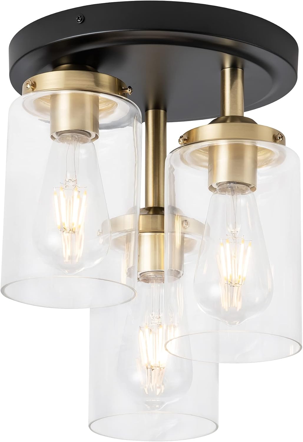 MAYNA Semi Flush Mount Ceiling Light Fixture 3-Light Black & Gold Modern Glass Ceiling Lamp Close to Ceiling Light Chandelier for Bedroom Living Room Kitchen Dining Room Hallway Passway Entryway Foyer