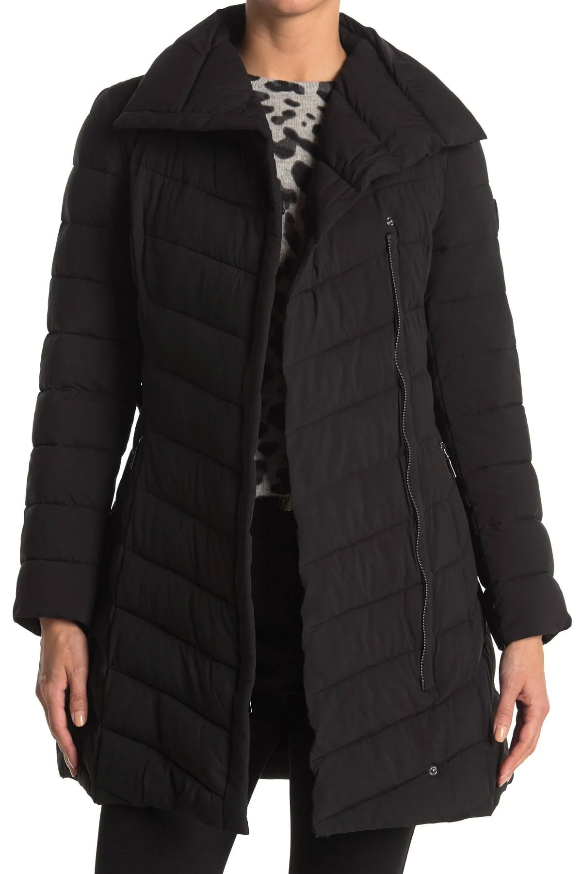Tahari Asymmetrical Puffer Coat - Black