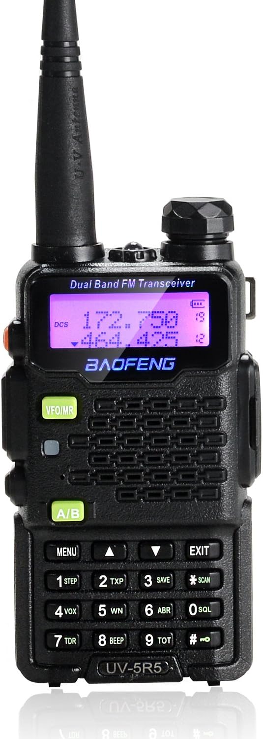 BAOFENG UV-5R5 5-Watt Dual Band Two-Way Radio (144-148MHz VHF & 420-450MHz UHF) Includes Full Kit with Large Battery (Black)