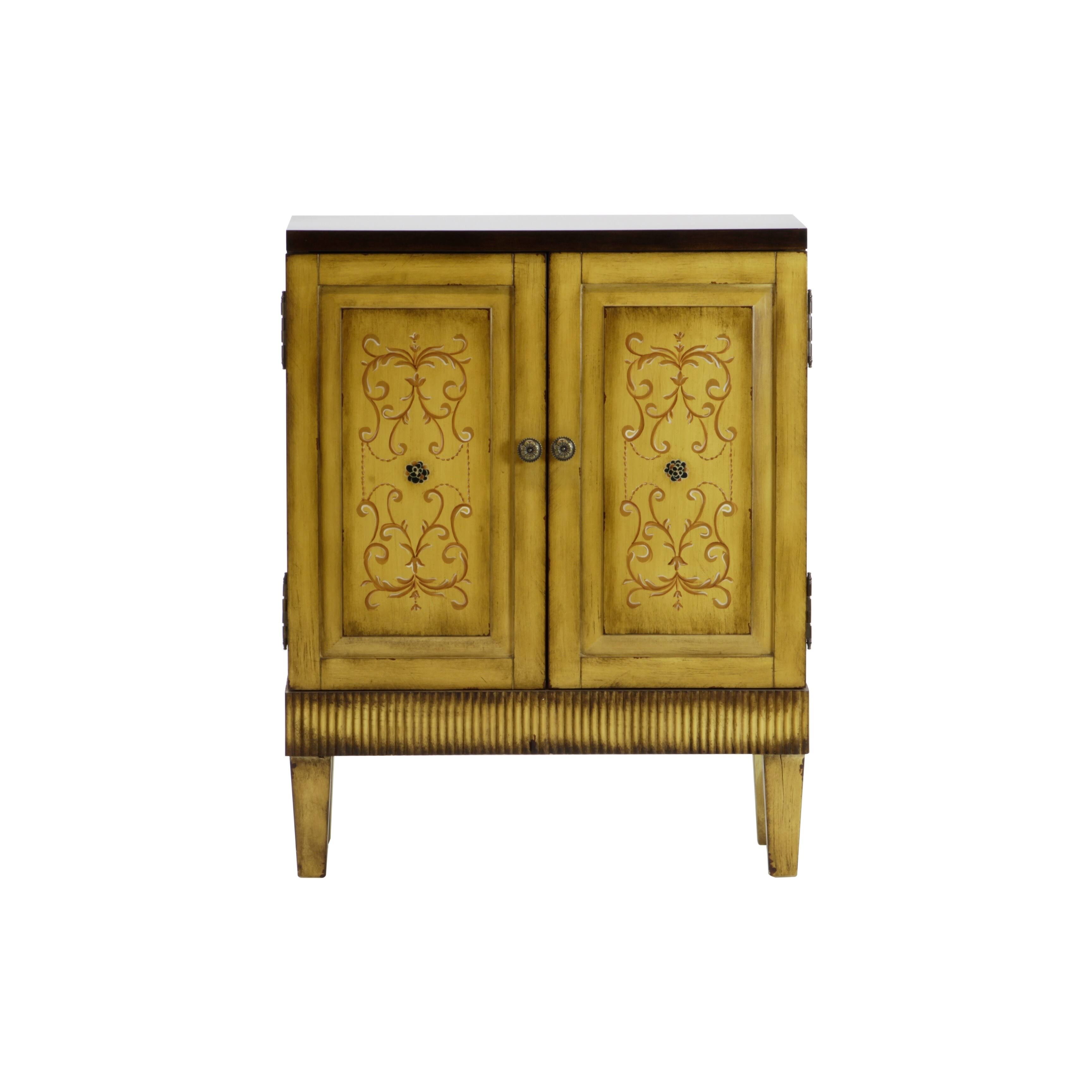 Callie Hand Painted Natural Wooden Accent Cabinet, Beige