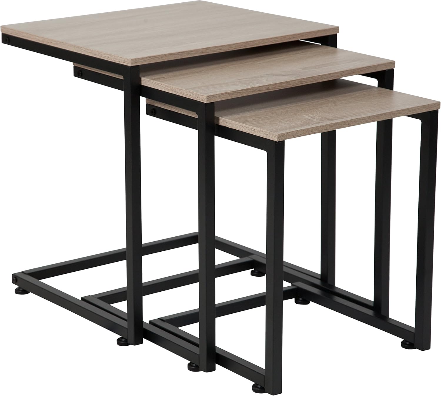 Flash Furniture Midtown Collection Sonoma Oak Wood Grain Finish Nesting Tables with Black Metal Cantilever Base