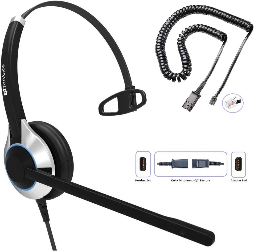 TruVoice HD-500 Deluxe Headset with Noise Canceling Microphone & HD Speakers - Compatible with Mitel, Nortel, Avaya Digital, Polycom VVX, Shoretel, Aastra, Digium, Allworx, ESI, Fanvil + More Pack of 2