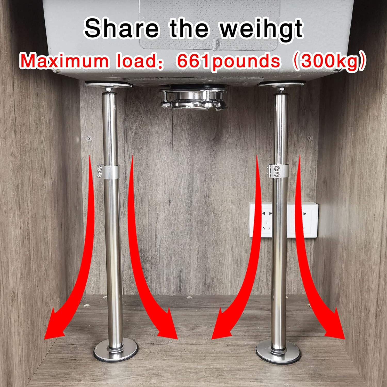 TYESTAND ST-2 Undermount Sink Brackets Stainless Steel Adjustable Support Sink Legs Installation and Repair System Kit For Kitchen Sink (16-29.5inches(41-75cm))