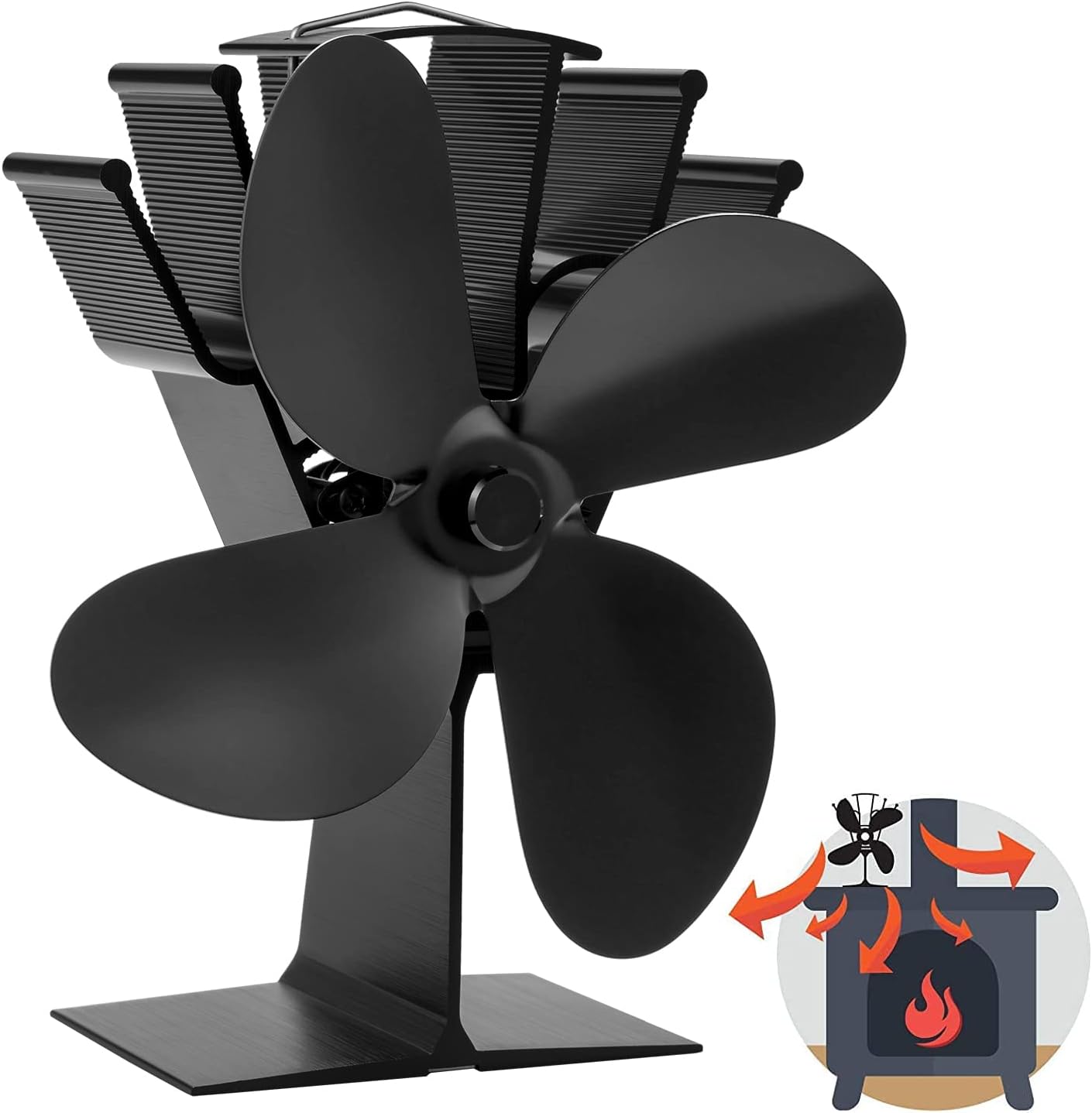 COMBIUBIU Wood Stove Fan Black Fireplace 4 Blade Heat Powered Stove Fan komin Log Wood Burner Eco Friendly Quiet Fan Home Efficient Heat Distribution