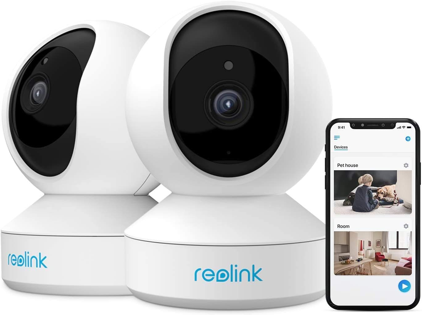 Home Security Camera System, Reolink 3MP HD Plug-in Indoor WiFi Camera, Pan Tilt Pet Camera, Baby Monitor, Night Vision, 2 Way Audio, Motion Alerts, 7 Day Free Cloud/Local SD Card Storage, E1(2 Pack) Pack of 2