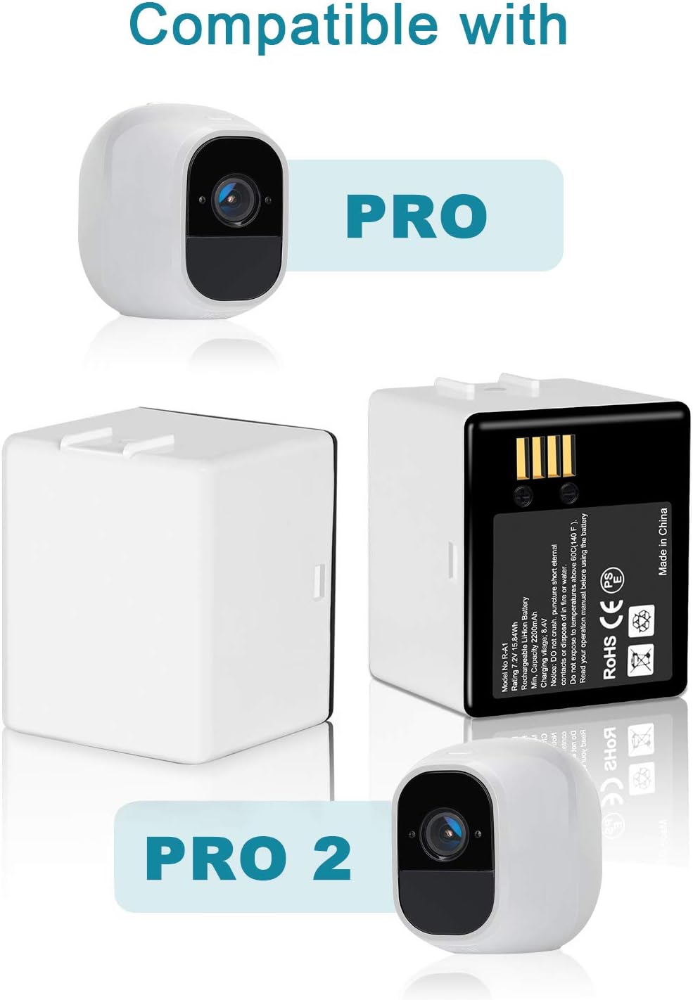 Batteries (2-Pack) Compatible with Arlo Pro, Arlo Pro 2 / Rechargeable 7.2V Upgraded Lithium Li-ion Batteries Pack Pack of 2