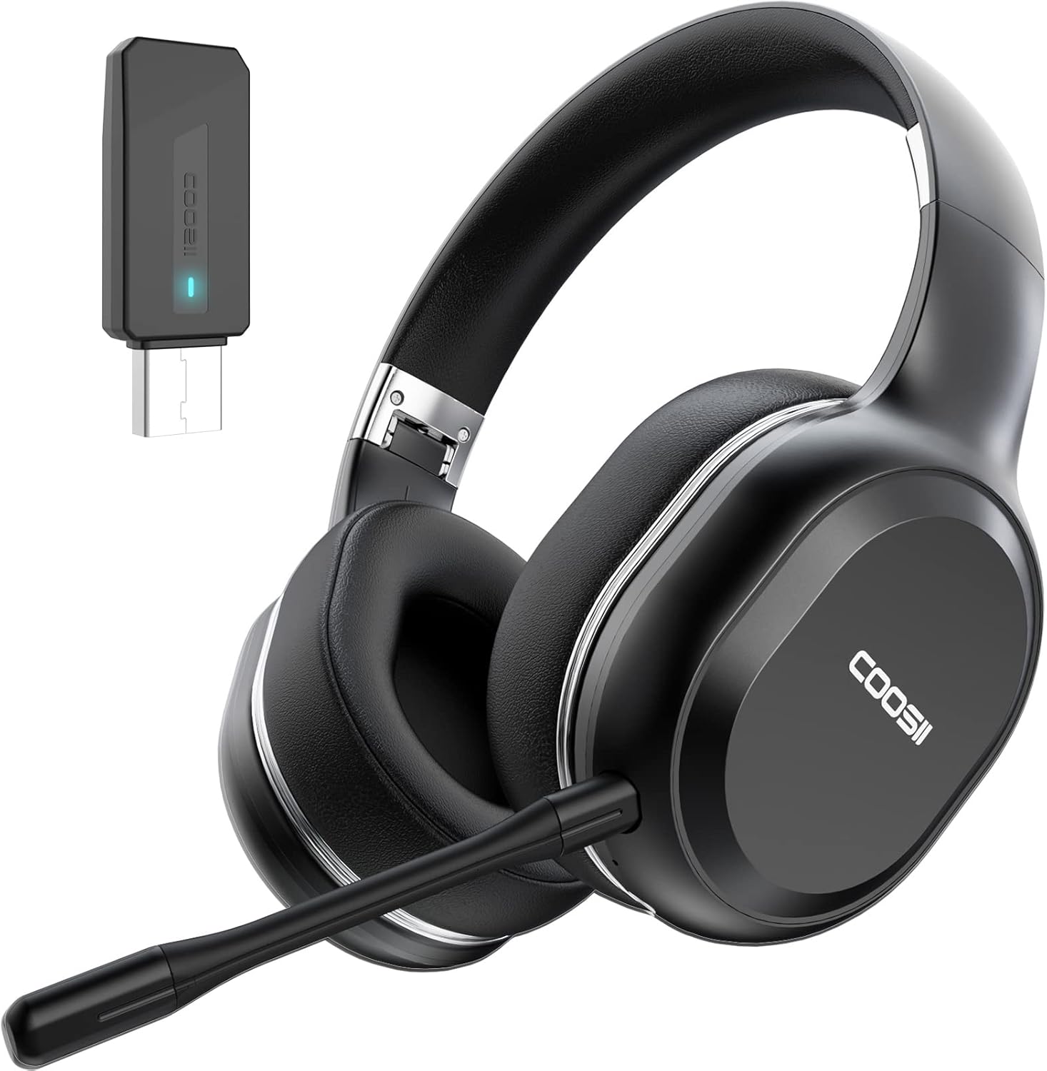 COOSII P80C Plus Bluetooth Headphones Wireless with Dual Microphone, V5.0 Adapter for PC Computer Home Office Online Class, Over Ear Headset, 40H for Laptop Chromebook Cellphone Skype Zoom Call Center Pack of 2