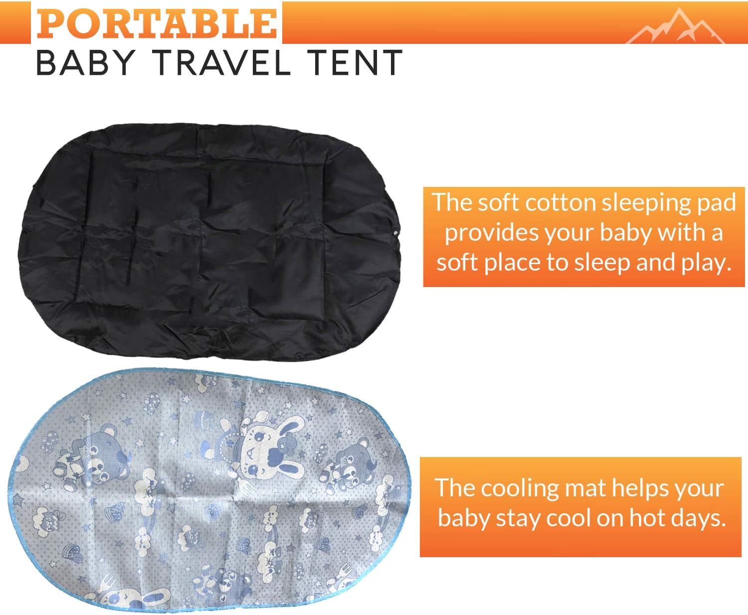 Overcrest Portable Pop Up Baby Beach Tent with UPF 50+ Sun Shade - Protection for Babies from Sunburn and Mosquitos - Lightweight, Compact and Easy Assembly - Includes Sleeping Pad and Cooling Mat