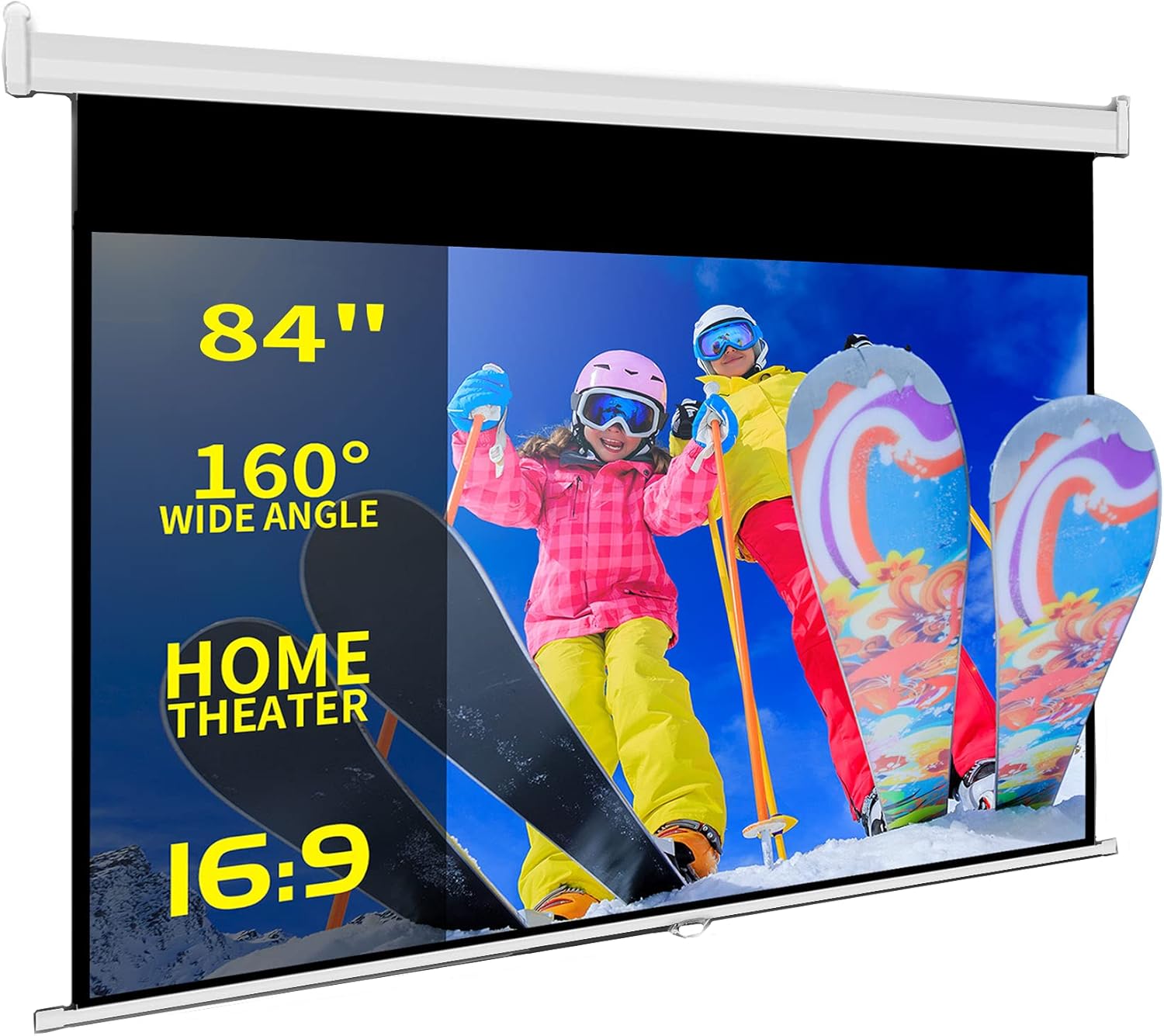 TRMESIA 84in Projector Screen 16:9 Manual Pull Down Wrinkle-Free Fabric Drop Down Projection Screen Roll Down for Home Theater Indoor Office Motorized Retractable Projector Screen Ceiling Wall Mounted Pack of 2