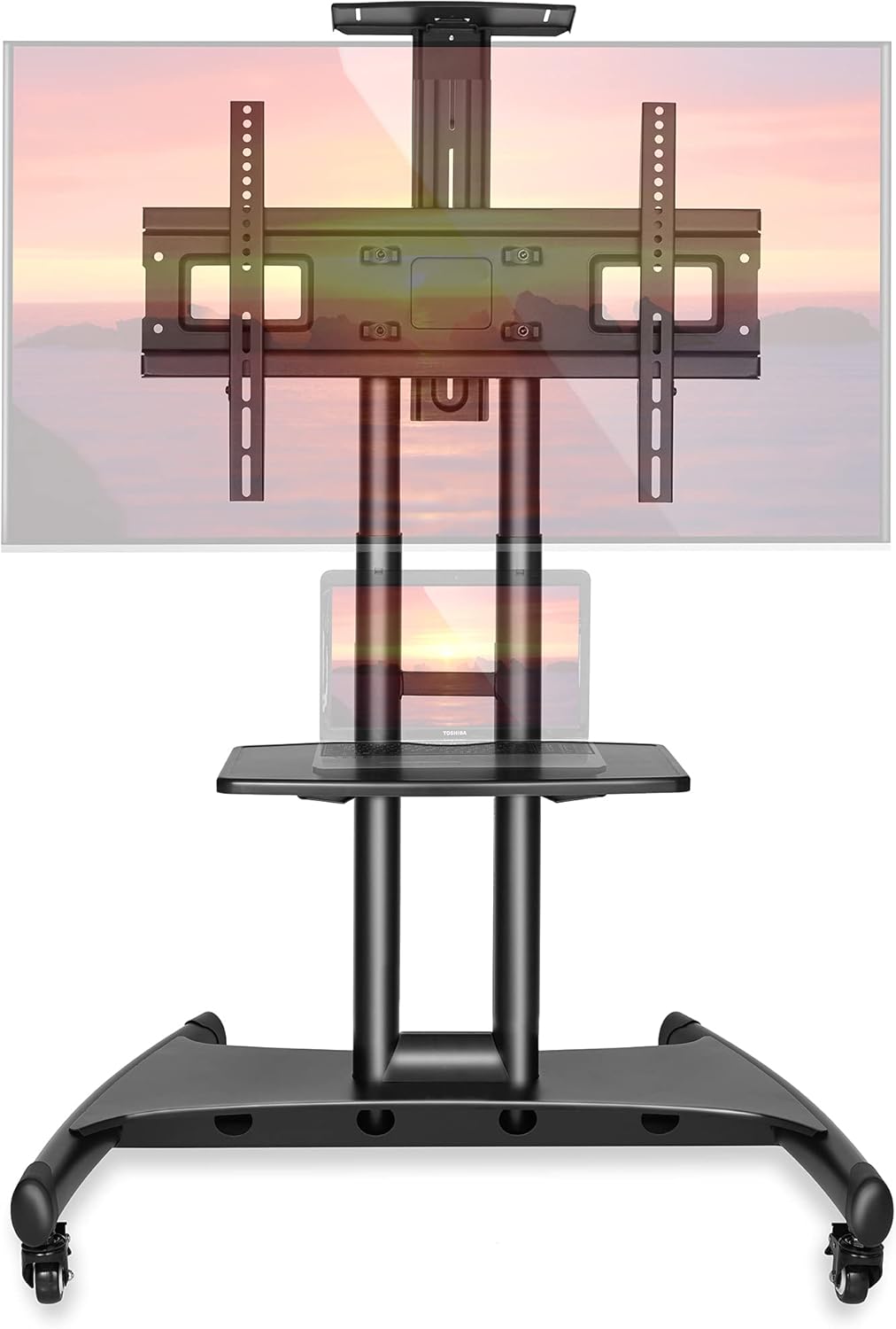 Mount Factory Rolling TV Cart Mobile TV Stand for 40-65 inch Flat Screen, LED, LCD, OLED, Plasma, Curved TV's - Universal Mount with Wheels