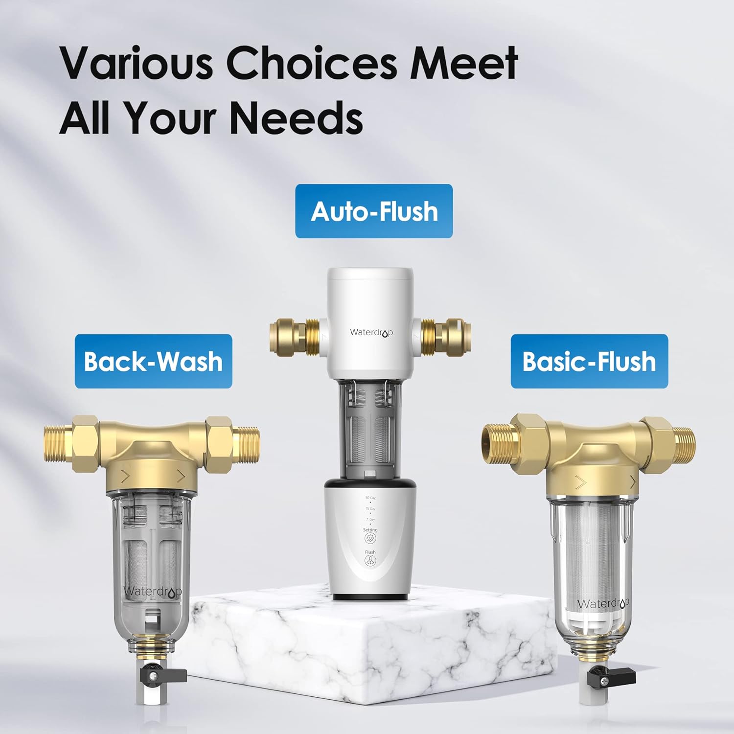 Waterdrop Spin Down Sediment Filter, Backwash Whole House Water Filter System for Well Water, 50 Micron, 1