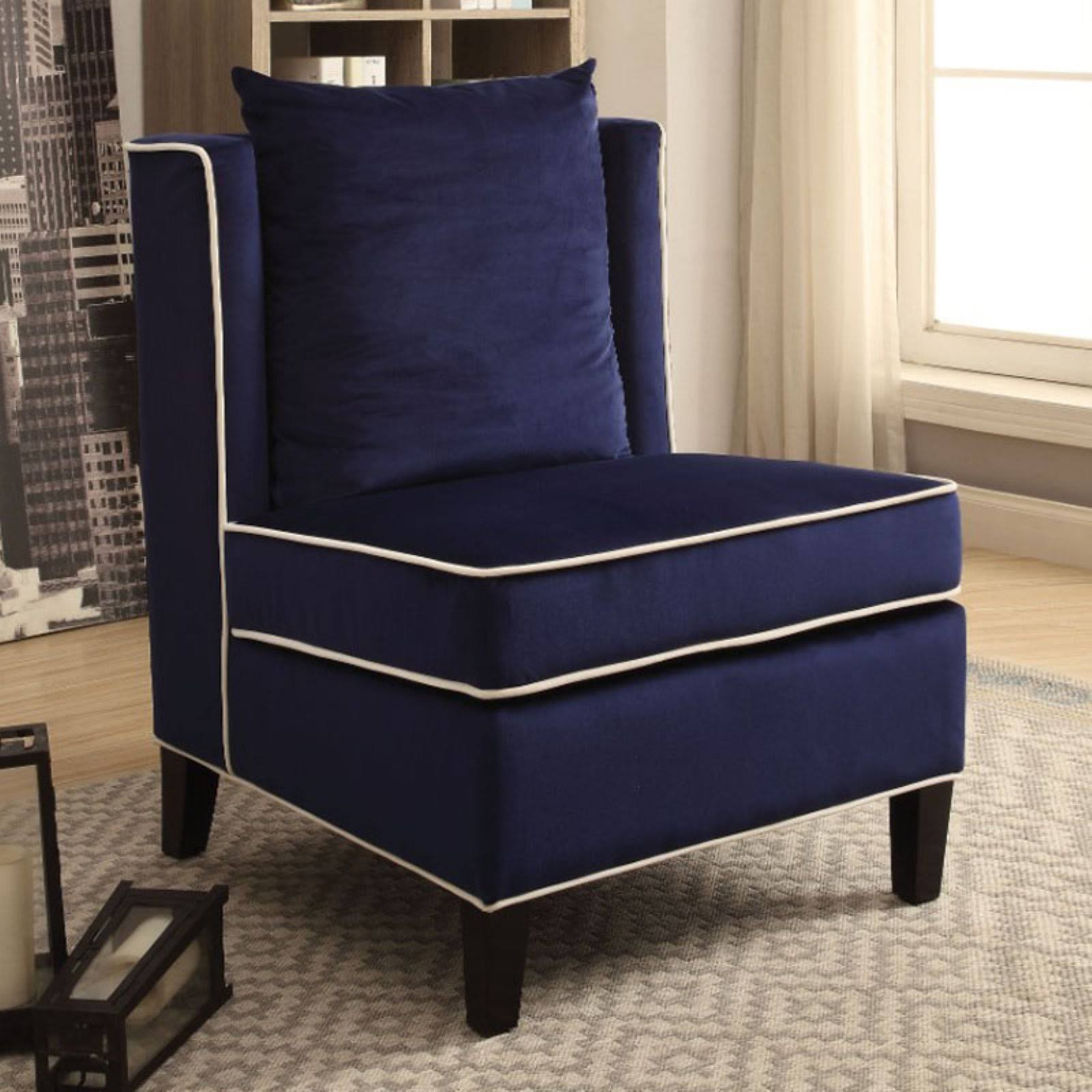 Modish Accent Chair Dark Blue Velvet