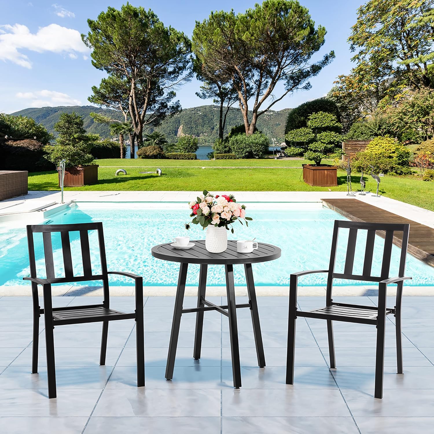 Shintenchi 3 Piece Patio Set，Outdoor Bistro Set,Patio Dining Furniture Set,All-Weather Patio Furniture for Small Space, Deck, Lawn,Porch, Table and Chair Set, For Garden Balcony,Black