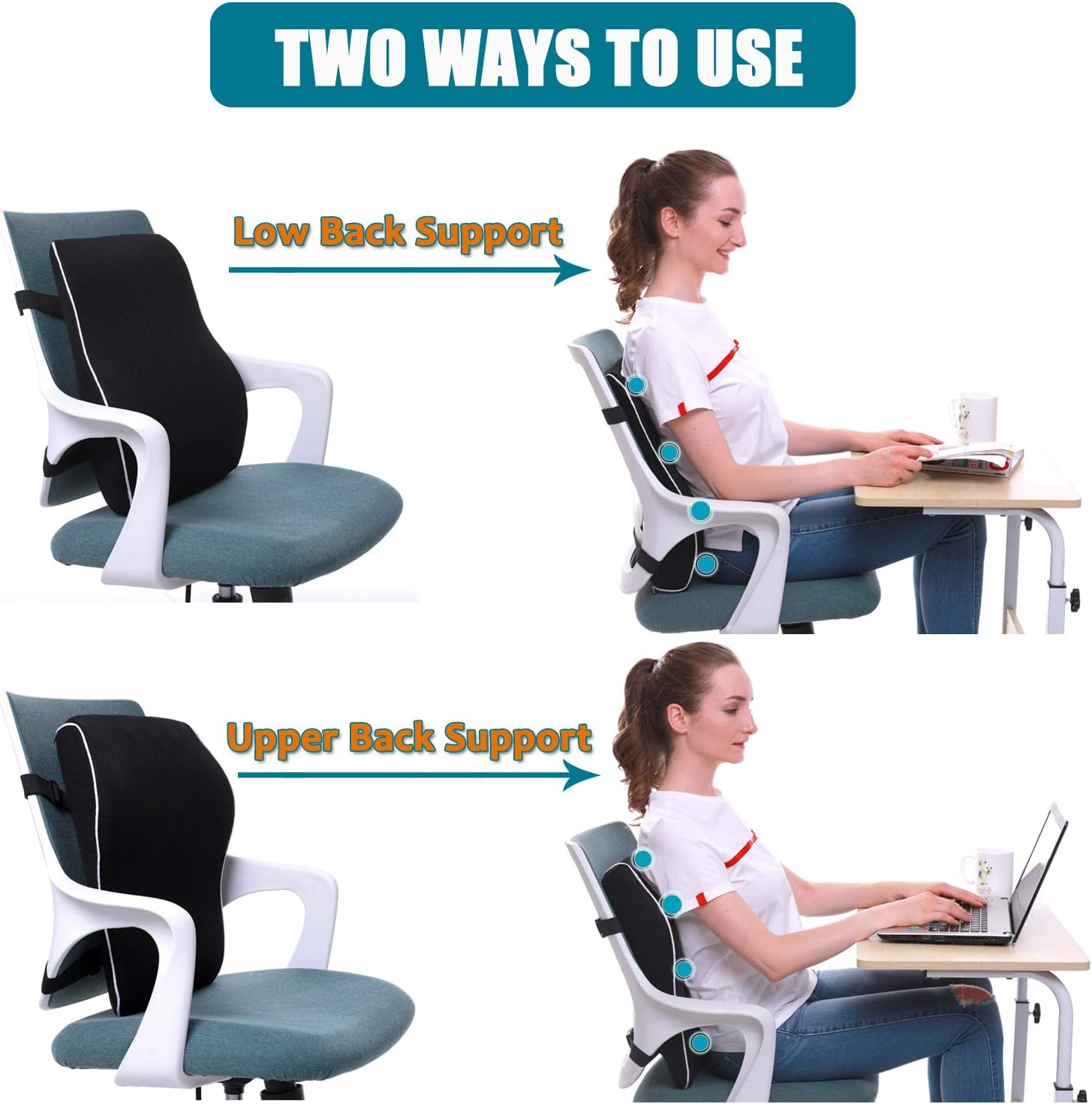 Lumbar Support Pillow for Office Chair Back Support Pillow for Car, Computer, Gaming Chair, Recliner Memory Foam Back Cushion for Back Pain Relief Improve Posture, Mesh Cover Double Adjustable Straps