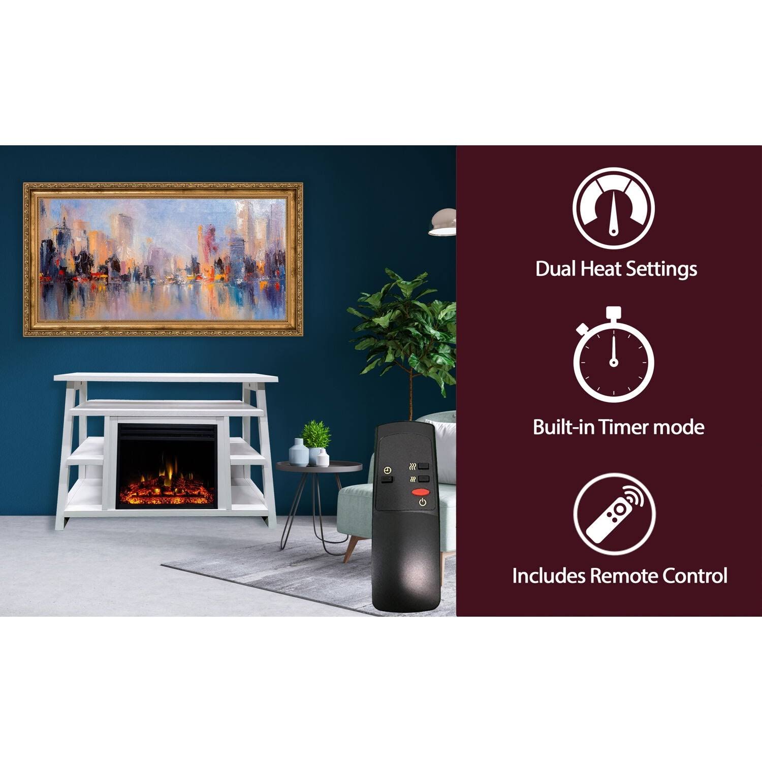 Cambridge 32x22 Sawyer Electric Fireplace Mantel/Enhanced Log - White