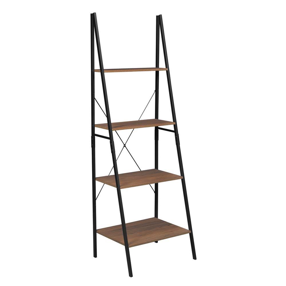 Niche Ferox 72 in. Urban Walnut Ladder Bookcase, Urban Walnut/Black