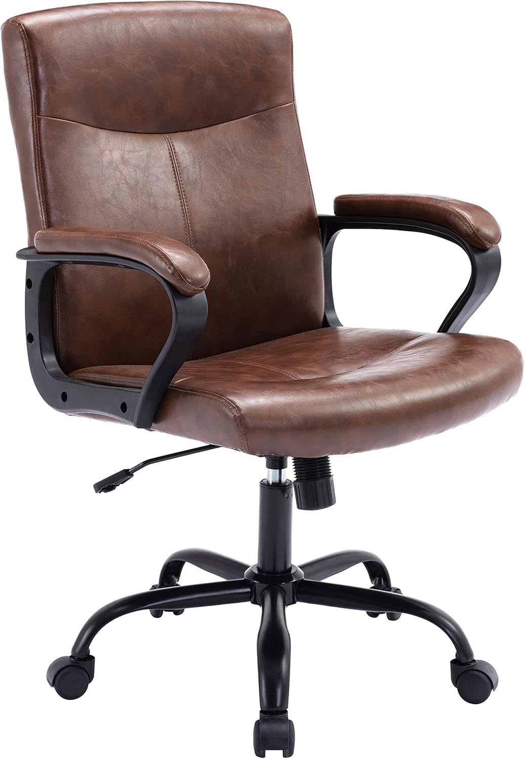 Office Chair Ergonomic Office Chair Adjustable Mid Back Computer Chair, Office Desk Chair PU Leather Executive Conference Swivel Task Chair with Padded Armrests, Cognac Brown