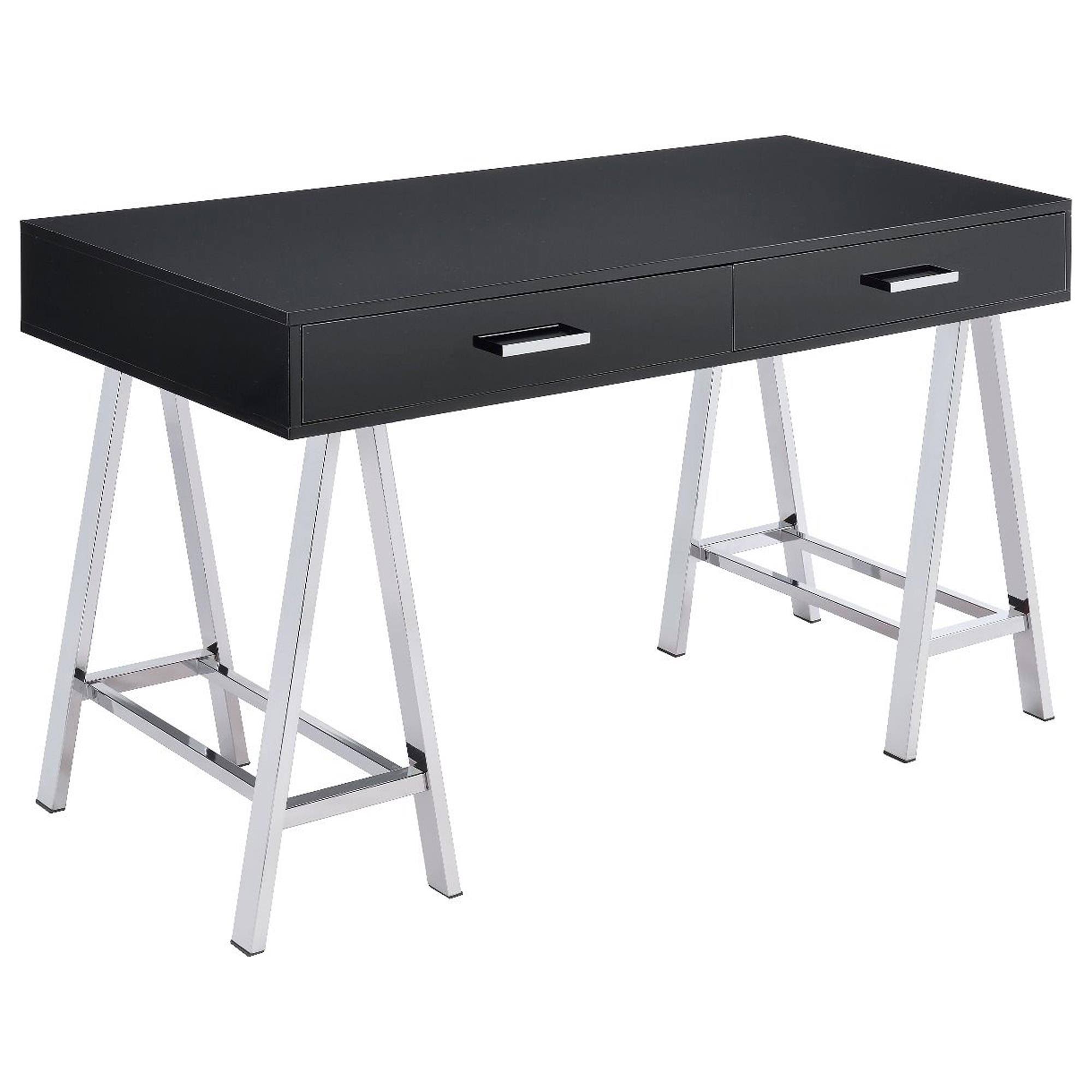 Acme Furniture Coleen Black High Gloss Chrome Built in USB Port Writing Desk