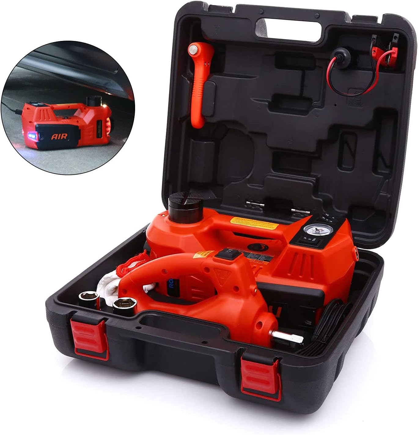 Trihelper Hydraulic Car Jack Set – 5 in 1 Car Jack Kit 5 Ton Vehicle Truck Jack for Tire Change and Road Emergencies with Integrated Tire Pump and Impact Wrench