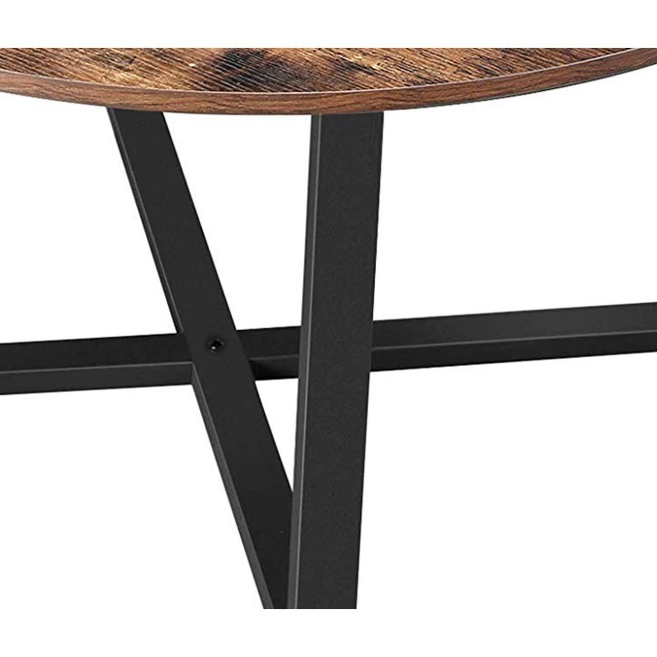 Round Wood Top Metal Frame Coffee Table with Tubular Legs, Brown and Black