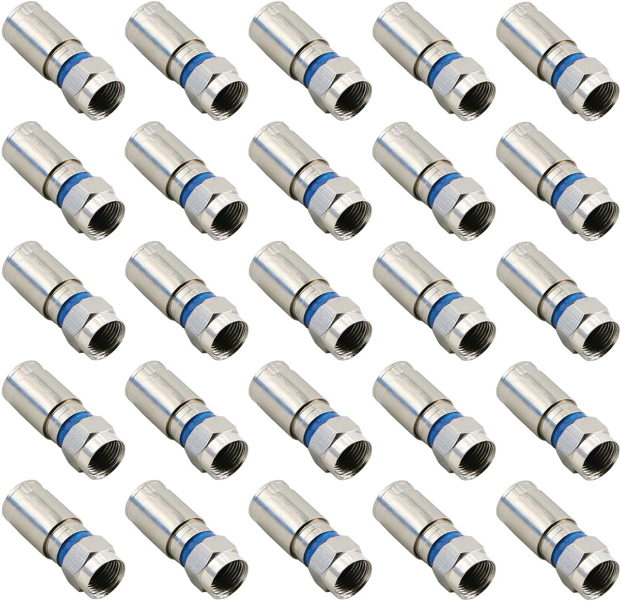 Pasow Compression RG6 F Connector Coax Coaxial Adapter Plug for Satellite & Cable TV (25 Pack)