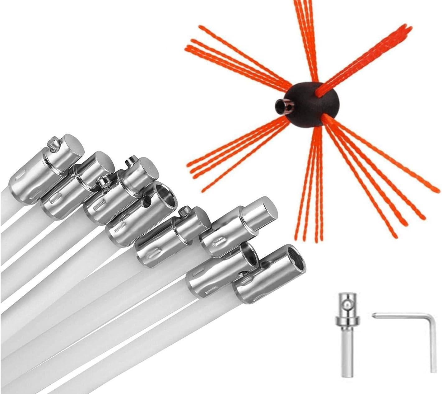 SWEPART Chimney Sweep Brush Kit - Electrical Rotary Drill Drive Chimney Cleaning System, Fireplace Pellet Stove Tools with Nylon Flexible Rods (8M)