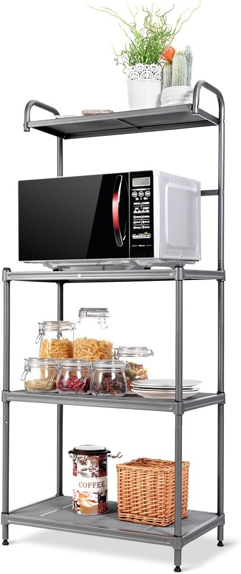 Giantex 4-Tier Kitchen Microwave Storage Rack Oven Stand Strong Mesh Wire Metal Shelves Free Standing Baker's Rack Shelving Utility Unit, 23.5