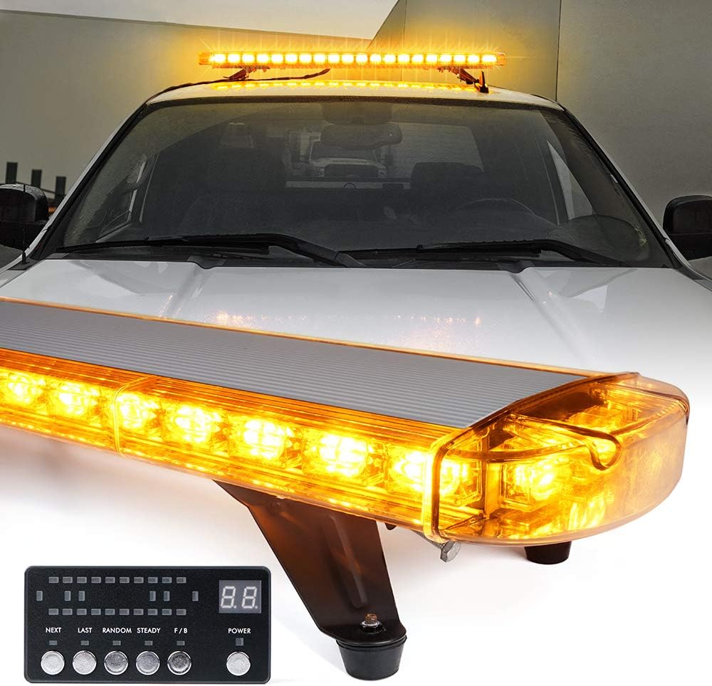 Xprite 48 Inch LED Amber Rooftop Emergency Warning Lights Bar 16 Strobe Patterns w/ Adjustable Mounting Brackets for Vehicles, Security, Law Enforcement, Snowplow, Tow Trucks, Crane, Construction Cars