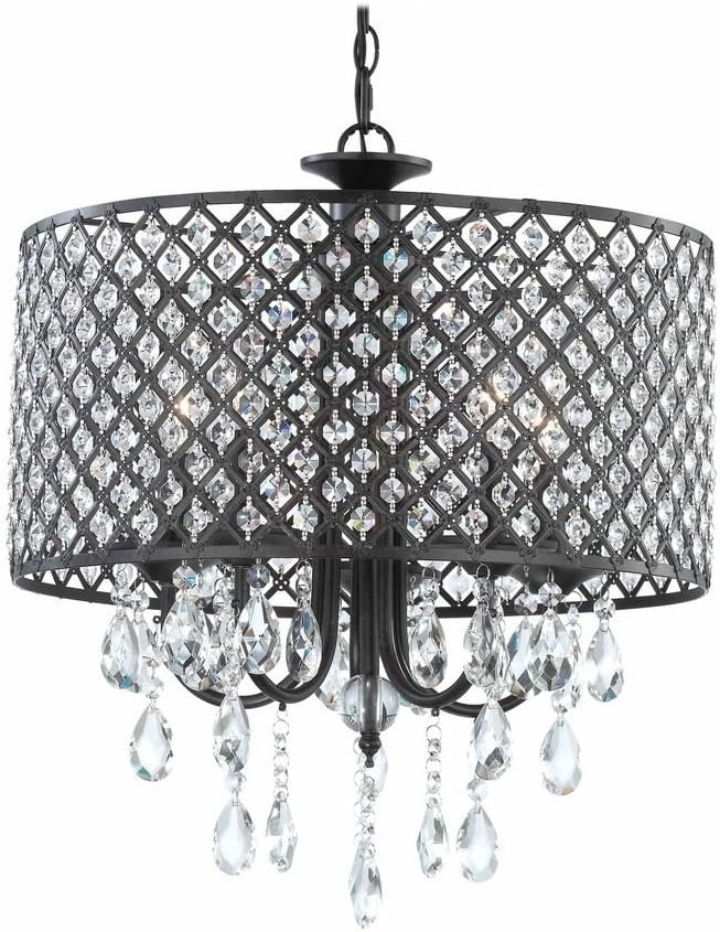 Top Lighting Antique Black 4-Light Round Crystal Chandelier Pendant Ceiling Fixture
