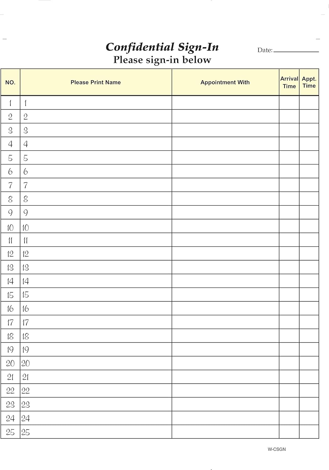 Confidential Sign-in Sheets, 8-1/2