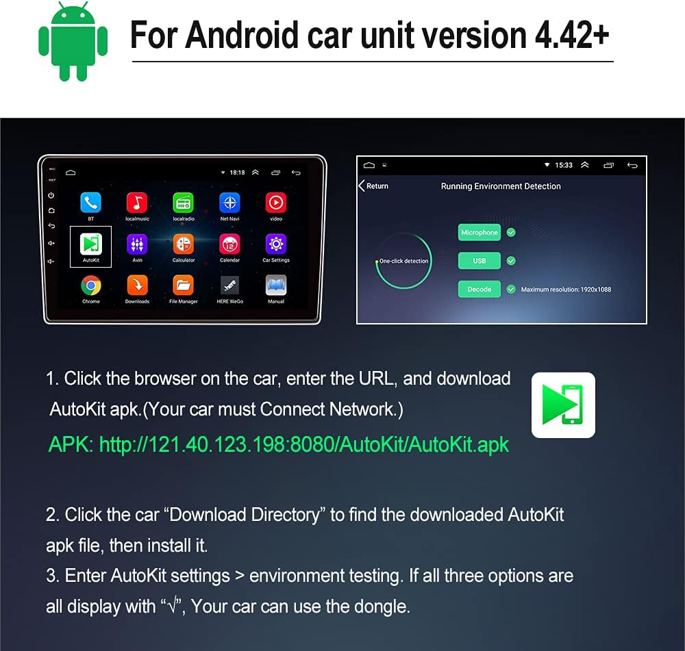 Wireless CarPlay USB Dongle (CPC200-autokit) for Car Screen with Android System 4.4.2 or Above, Support Wired Android Auto/Mirroring/USB Connect/SIRI Voice Control/Google Maps/Upgrade, Black
