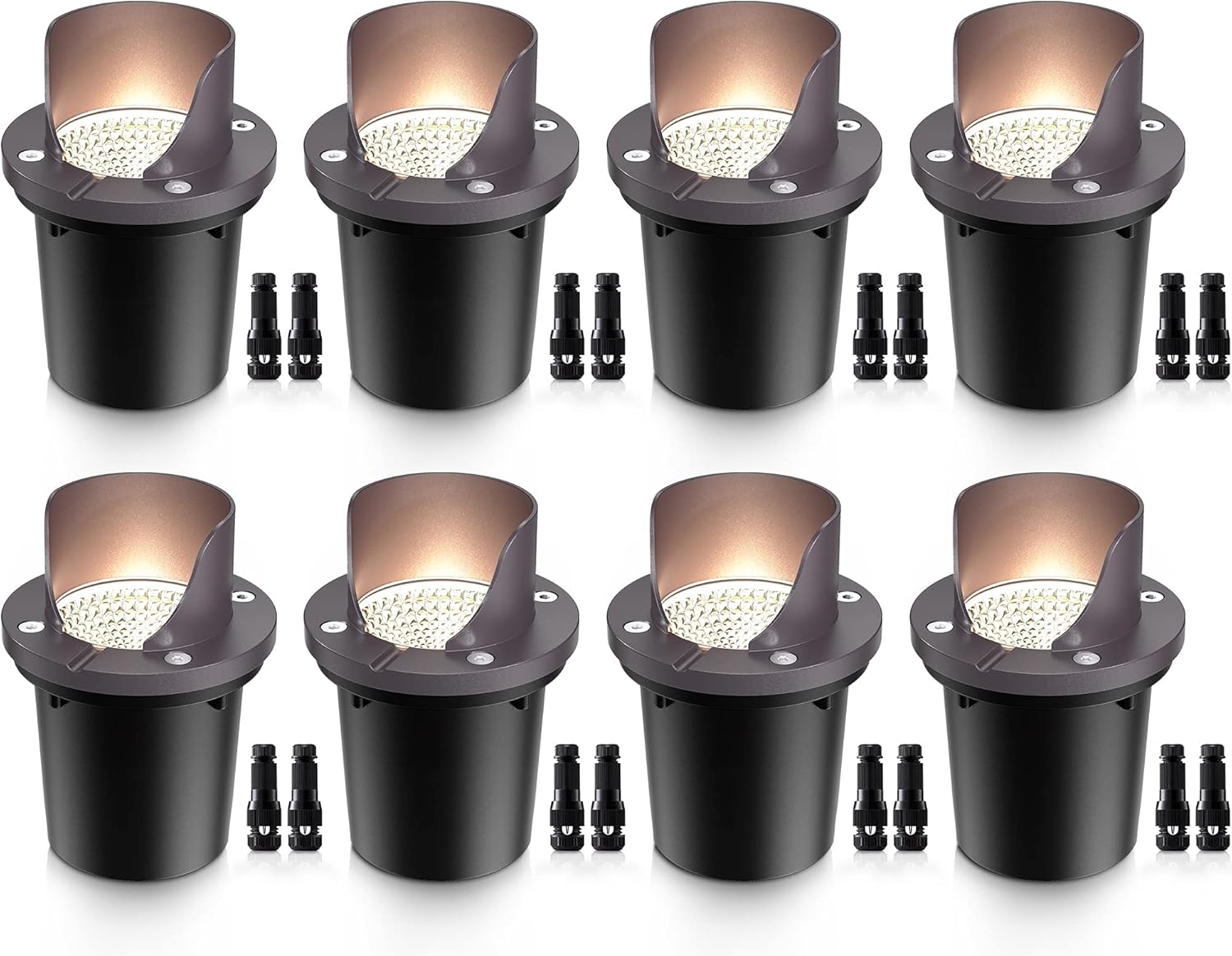 SUNVIE 12W Low Voltage Landscape Lights Waterproof Outdoor In-Ground Lights Shielded LED Well Lights 12V-24V Warm White Landscape Lighting for Pathway Garden Fence Deck, 8 Pack with Wire Connectors