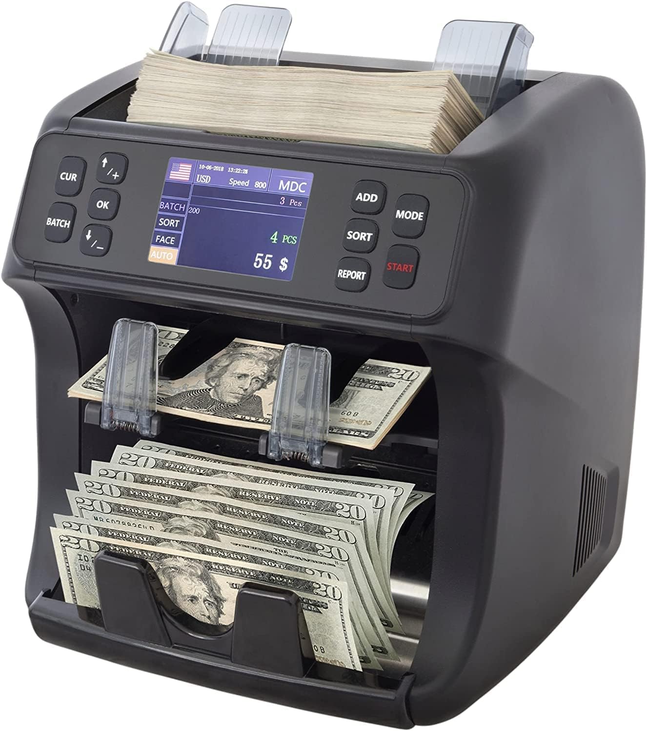DETECK Money Counter Machine Mixed Denomination with Reject Pocket, 2Yr Warranty DT800 Bank Grade Multi Currency Bill Counter, Serial Nb, 2CIS/UV/MG Counterfeit Detection, Cash Counter, Sort & Print