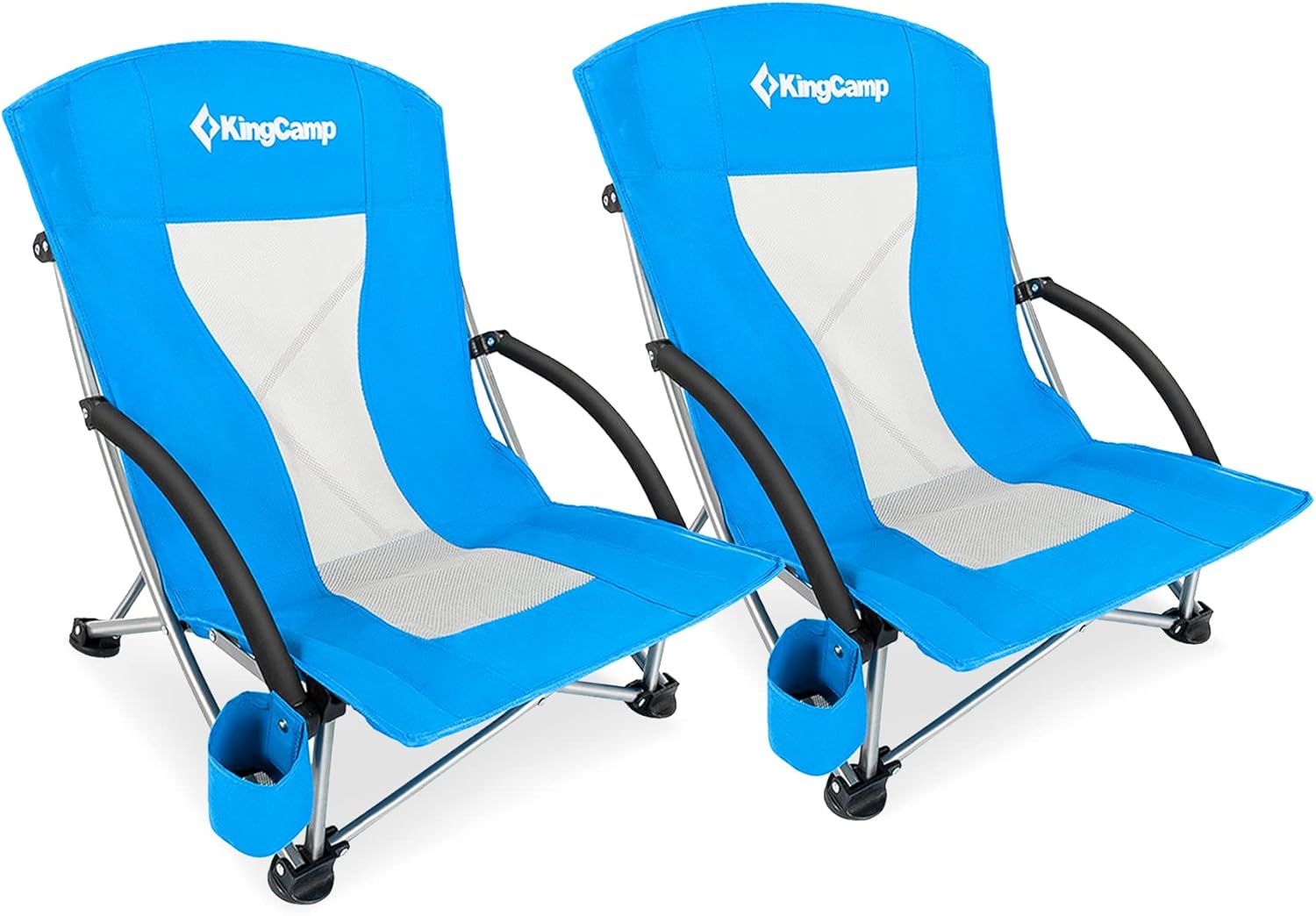 KingCamp Beach Chair High Back Lightweight Folding Backpack Chair with Cup Holder Pocket Pillow Bag for Outdoor Camping Sand Concert Lawn Festival Sports, Cyan