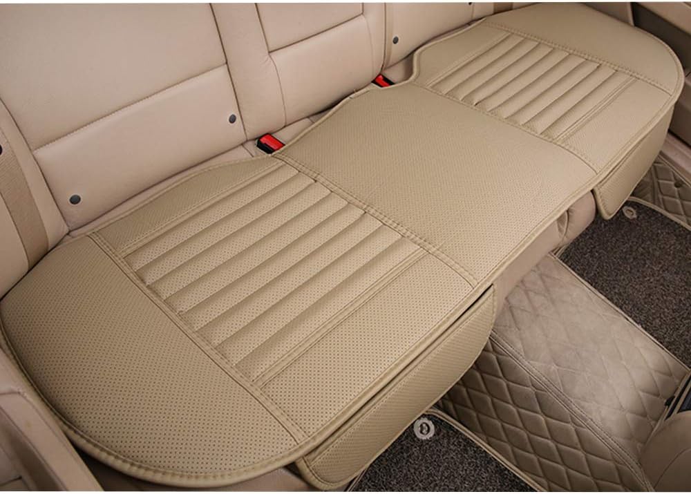 D-Lumina Leather Car Seat Cushion Covers Breathable Front and Rear Seats Mat Bottom Pad Fits Auto ( Sedan, SUV, Truck, Van, MPV ), Universal for 4 Season, Beige, 3-Pack