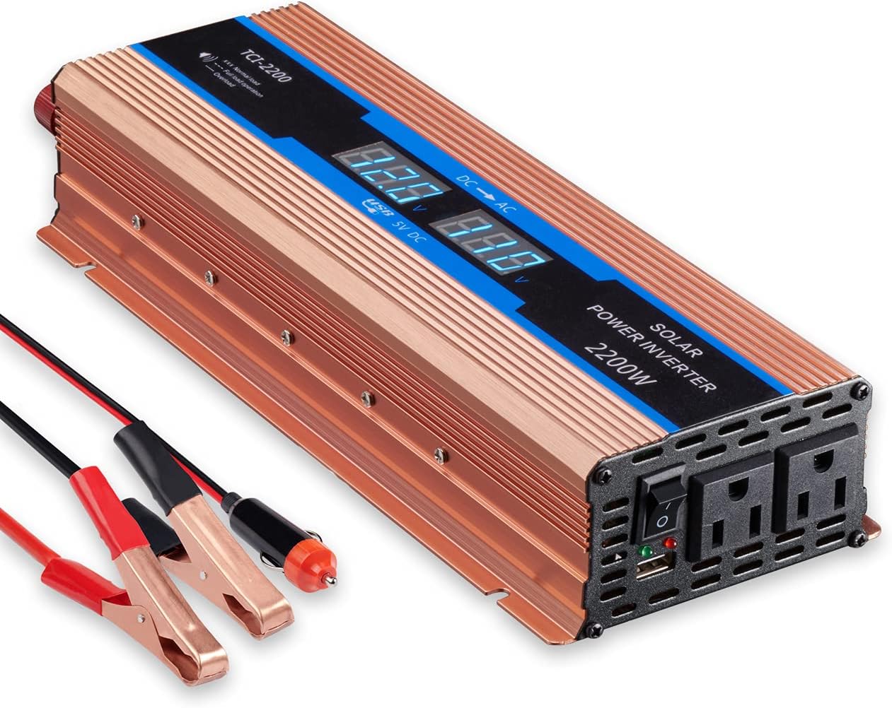 GISIAN 1100W Power Inverter DC 12V to 110V AC Converter with Digital LED Display, 2 AC Outlets and USB Port for RV Truck Boat Solar System