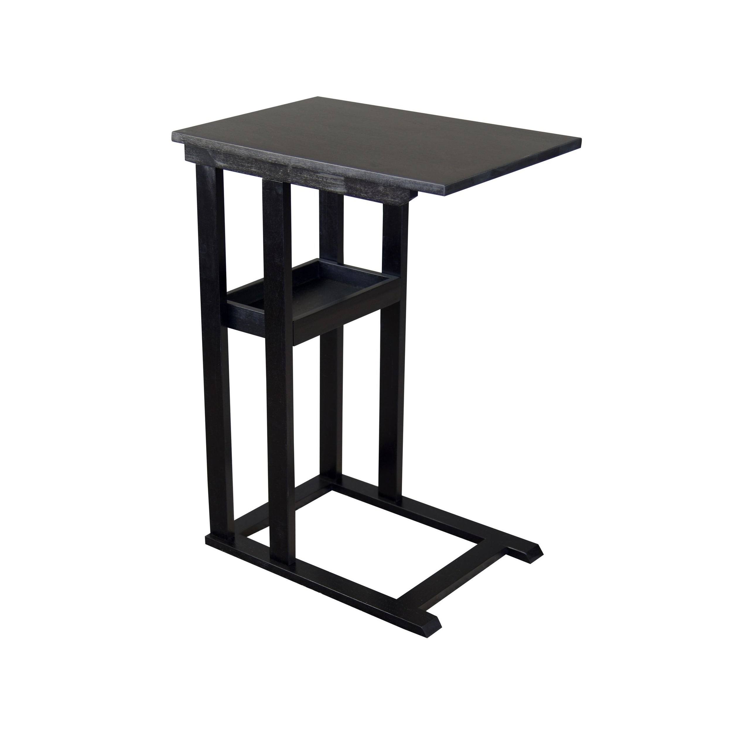 DH Sales Solid Acacia Wood C Table with Storage Tray - Black