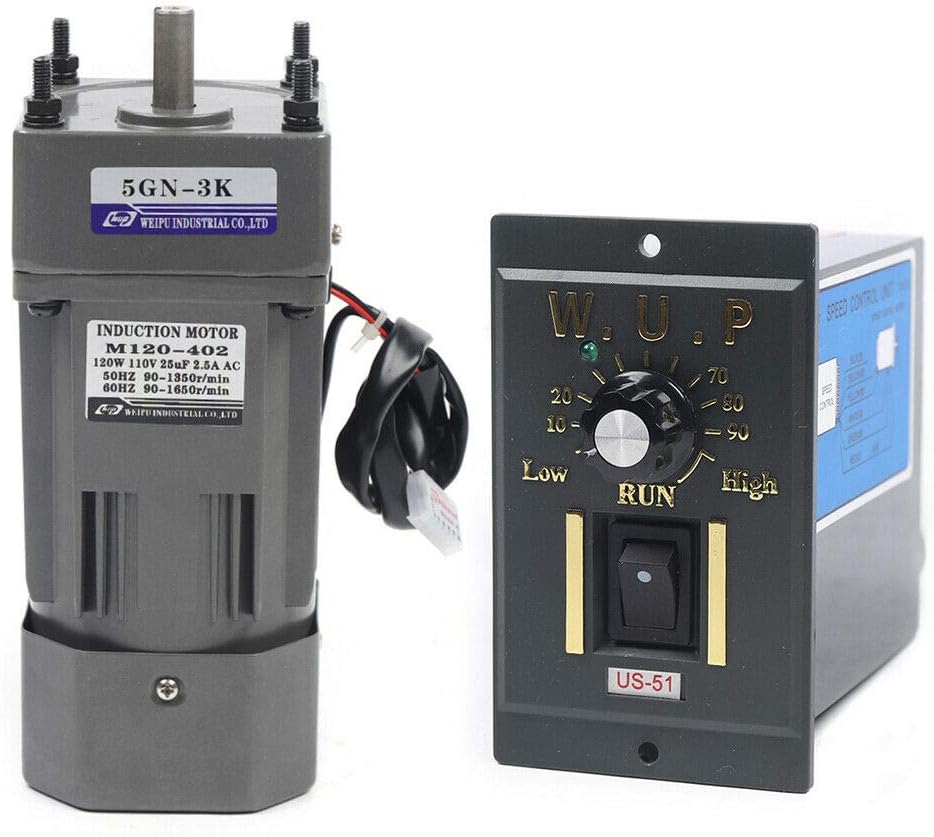 110V 120W Ac Gear Motor Electric Single-phase Motor Gear Motor 0-45RPM Electric Variable Speed Adjustable Controller Governor Geared Motor and Adjustable Speed Controller Combo (Reduction ratio:1:30)