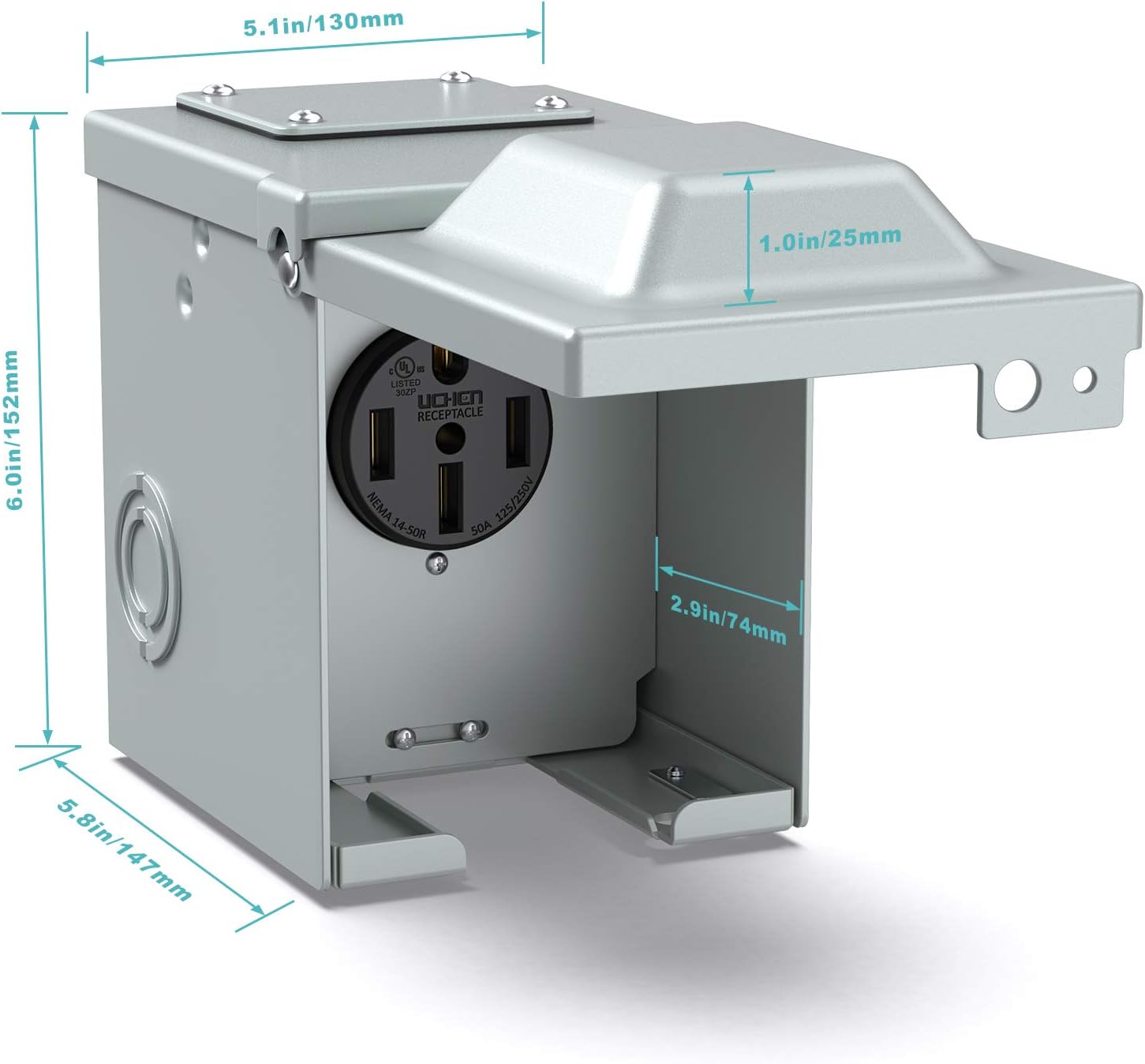 WEBANG 50 Amp RV Power Outlet Box,Enclosed Lockable Weatherproof Outdoor 125/250 Volt Electrical NEMA 14-50R 50amp RV Receptacle Panel, for RV Camper Travel Trailer Motorhome,ETL Listed