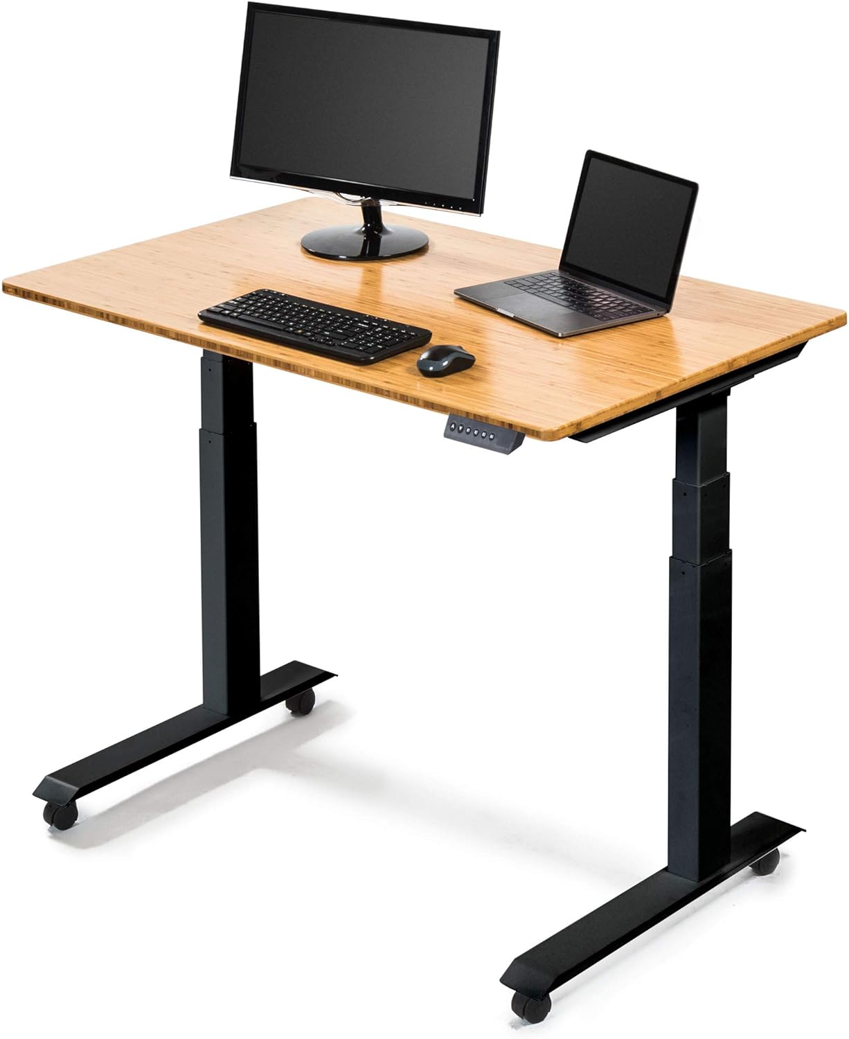 Stand Up Desk Store Electric Adjustable Height Standing Desk with Programmable Memory (Black Frame/Teak Top, 60