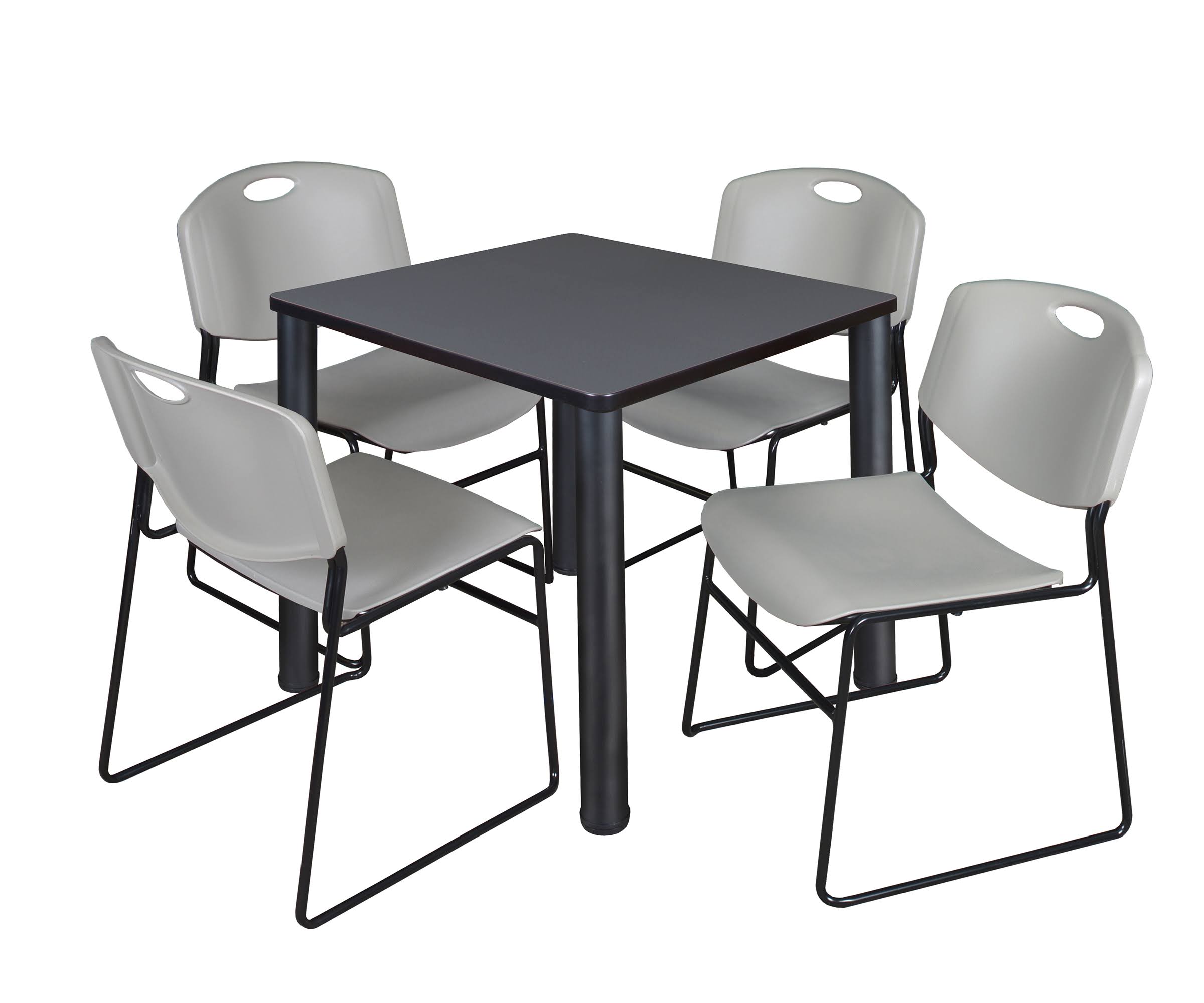 Regency Kee 30x22 Square Breakroom Table- Mahogany/ Black u0026 4 Zeng Stack Chairs- Grey