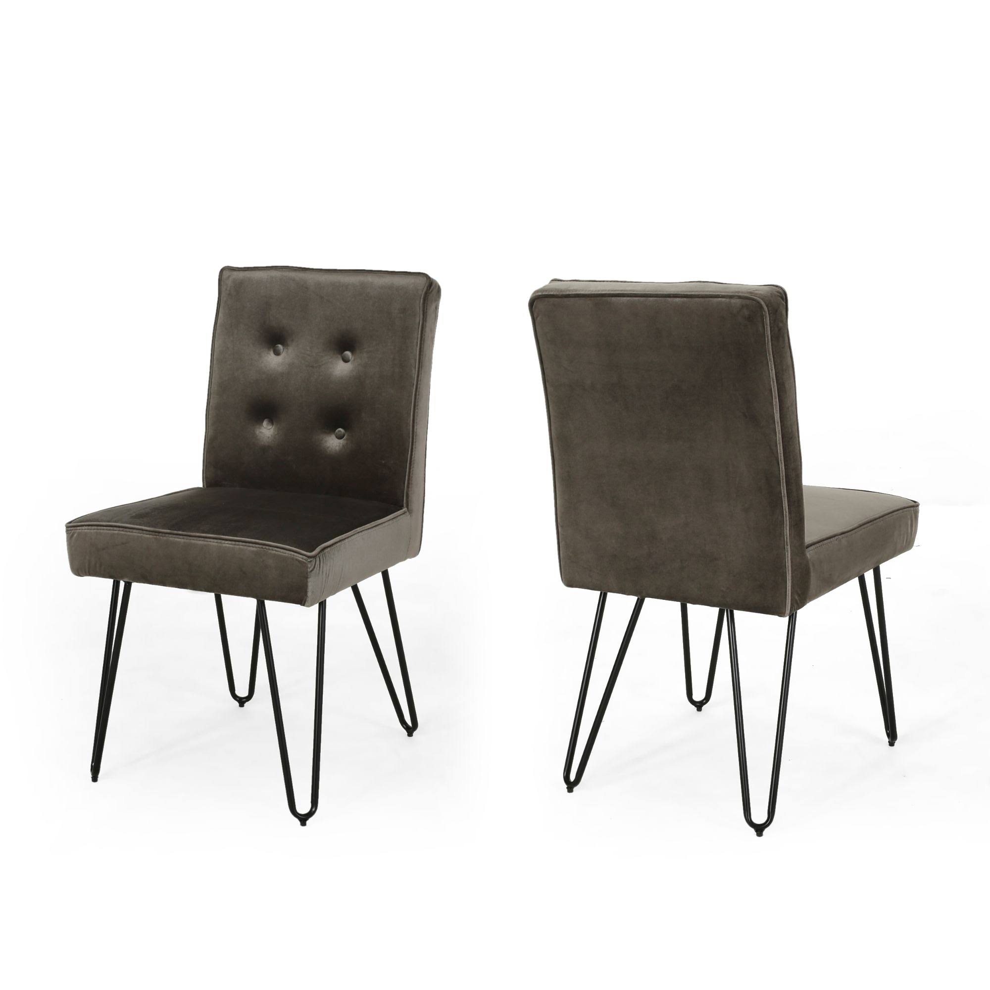 Set of 2 Gray and Black Contemporary Tufted Dining Chairs 35x22