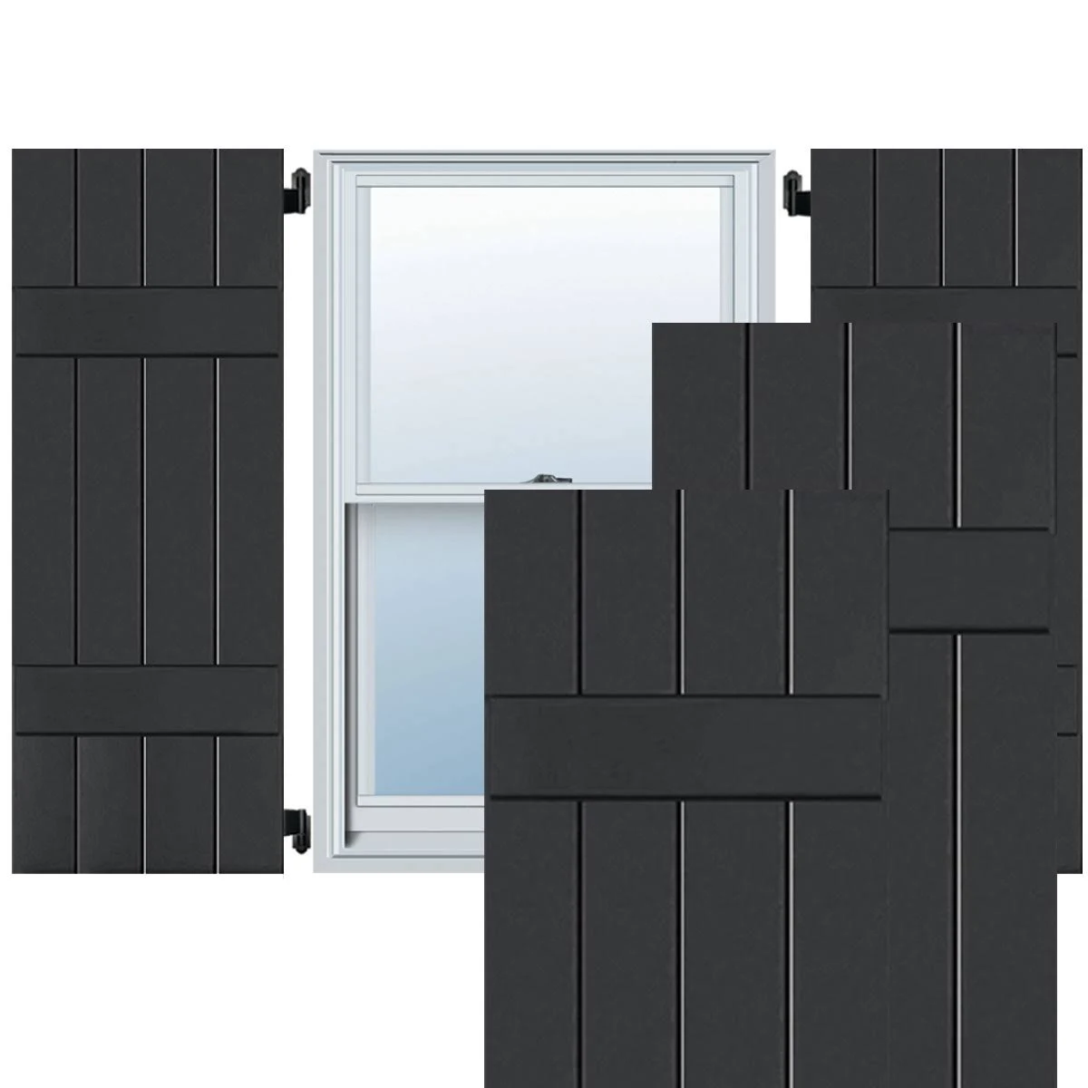 Ekena Millwork 15 in. x 74 in. Exterior Real Wood Pine Board and Batten Shutters Pair Black