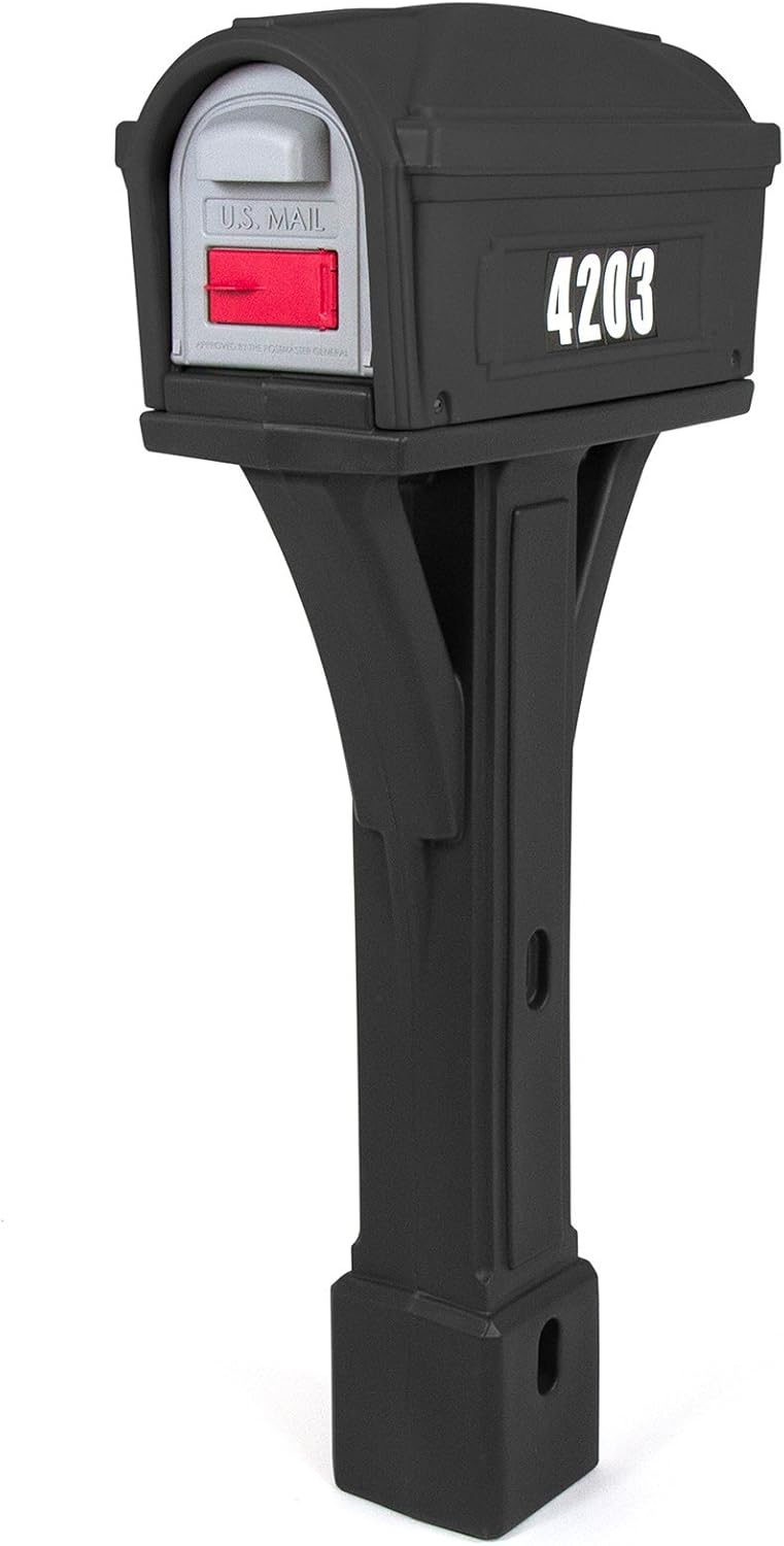 Simplay3 Classic Plastic Residential Mailbox & Post Mount Combo Kit with 2 Access Doors - Black Pack of 2