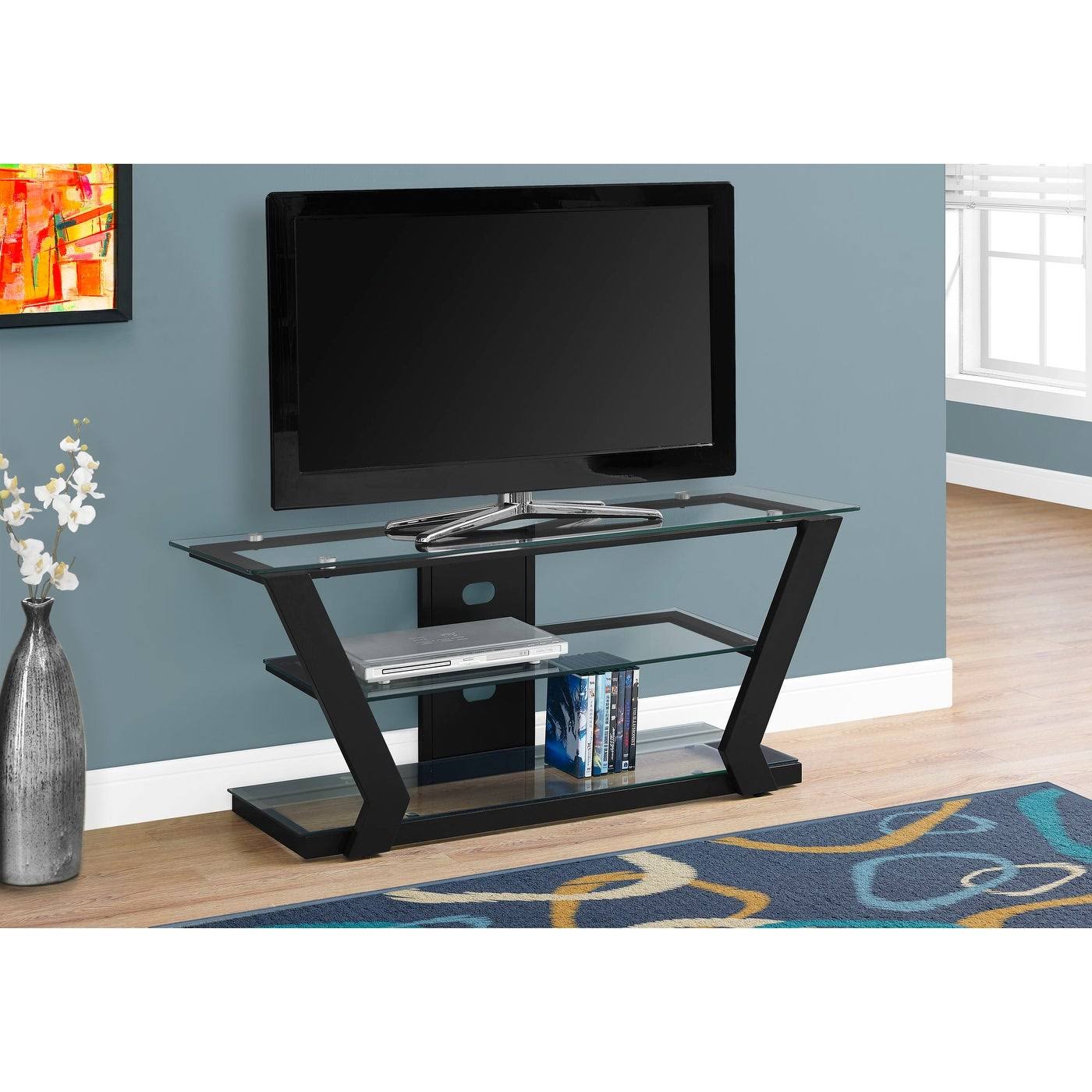 Monarch Specialties Black Metal with Tempered Glass 48nch TV Stand
