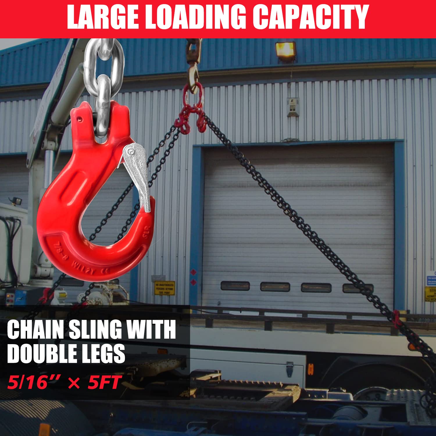 YATOINTO Chain Sling 5/16Inch x 5FT Sling Chain Lifts 6600LBS WLL with Double Leg w/Self-Locking Hook G80 Alloy Steel Double Leg Chain Sling with Standard Marking (6600LBS 5FT Galvanized) Pack of 2