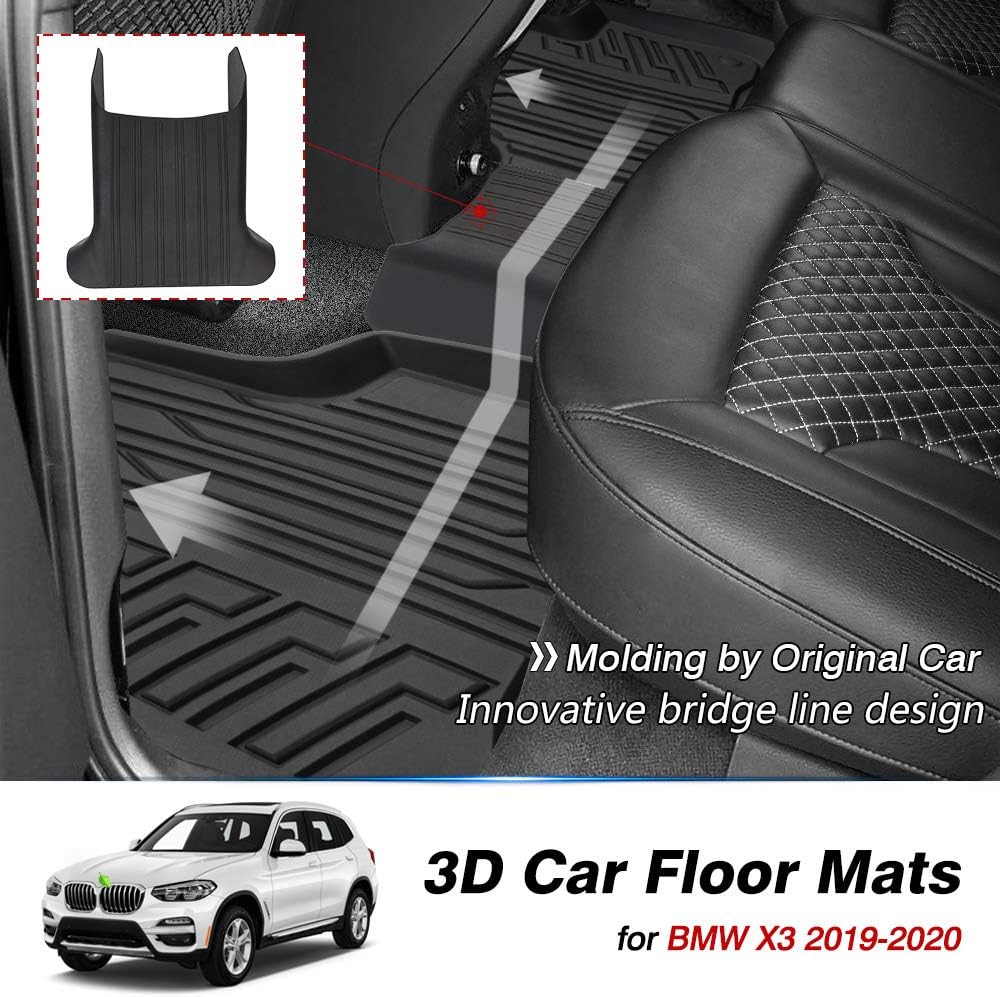 Powerty Fit for Floor Mats BMW X3 X4 2018 2019 2020 2021 2022 2 Row Liner Set All Models TPE 3D Trunk Mat All-Weather Custom Fit Floor Liner Black