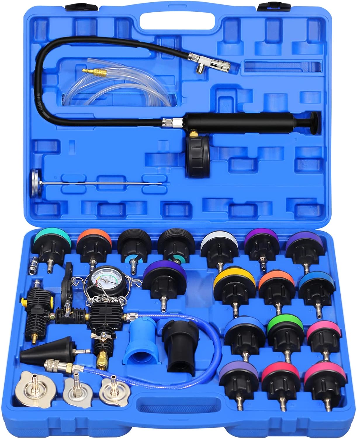 AutoWanderer Tool Radiator Pressure Tester Vacuum Refill Tool Kit - 28PCS Coolant System Leak Tester and Pneumatic Purge Fill Set with Adapter Refill for Vehicle