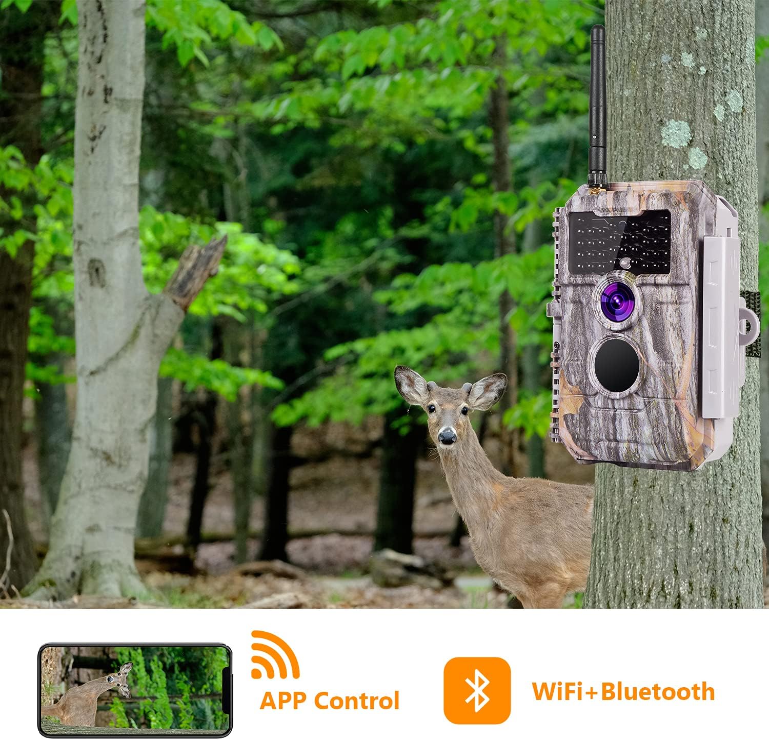 Wireless WiFi Game Camera Trail Deer Cam 24MP 1296P MP4 H.264 Video No Glow Night Vision Motion Activated Waterproof for Wildlife Hunting & Home Security, Send Pictures to Cell Phone via App Operated