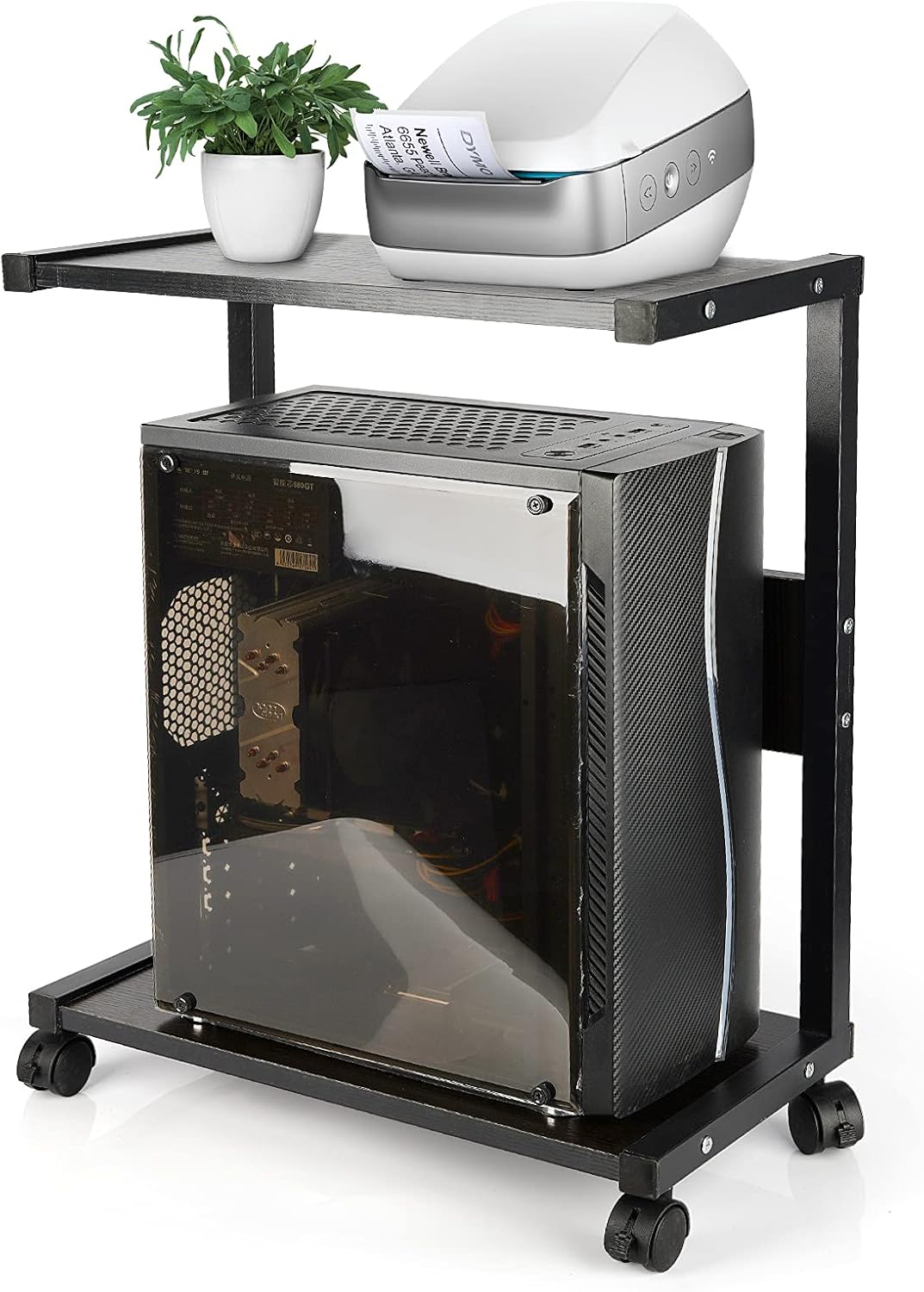 Liitrton Computer Tower Stand, PC Stand 2-Tier CPU Stand with Lockable Wheels Under Desk Fits Most PC (Black)
